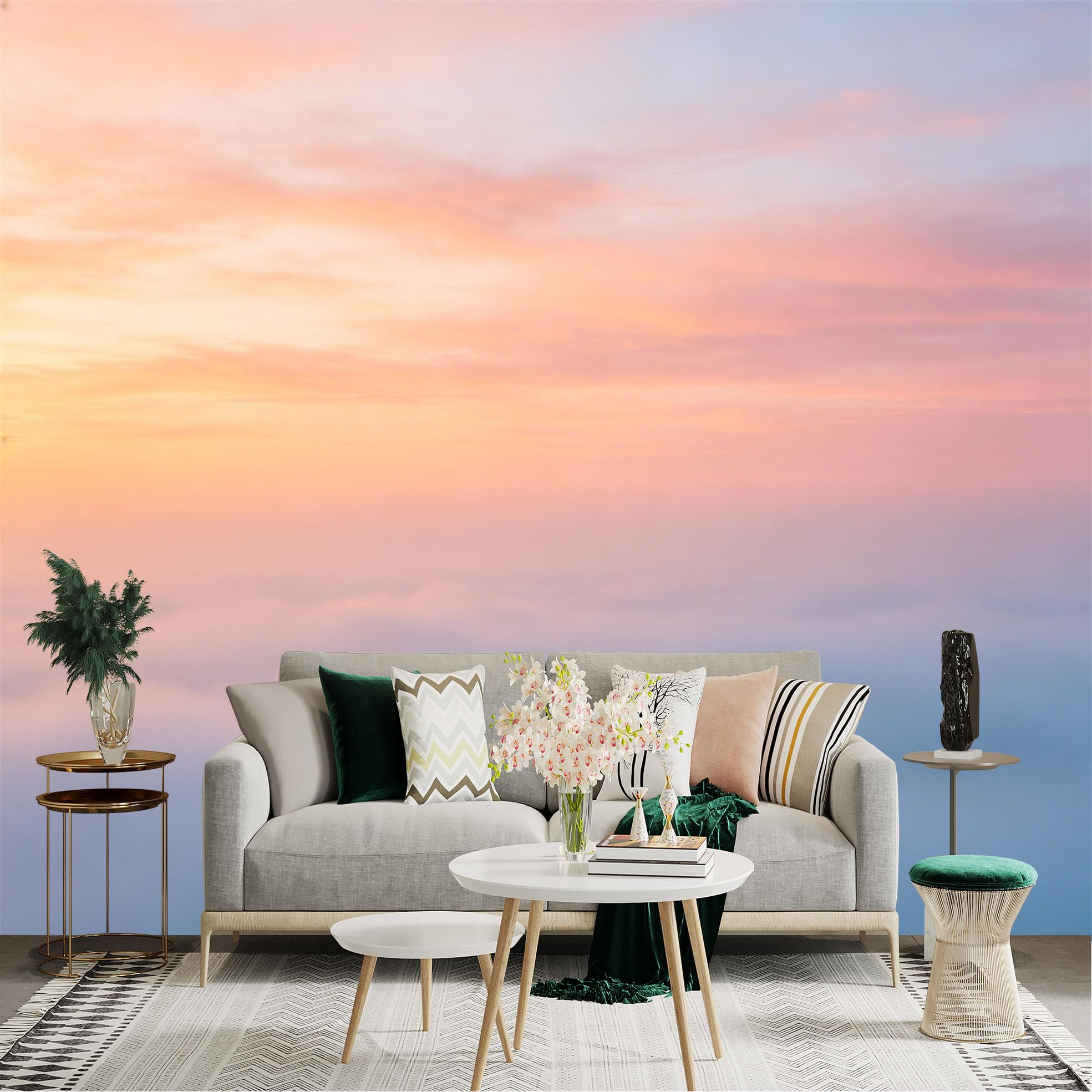 Lnzczhyre Dbh260521814 Custom Size Wall Sticker Mural， Dreamy Pastel Sunset Sky， Soft Fluffy Clouds， Aesthetic Atmospheric Horizon， For Wall Decoration， Peelandstick Wall Decals.