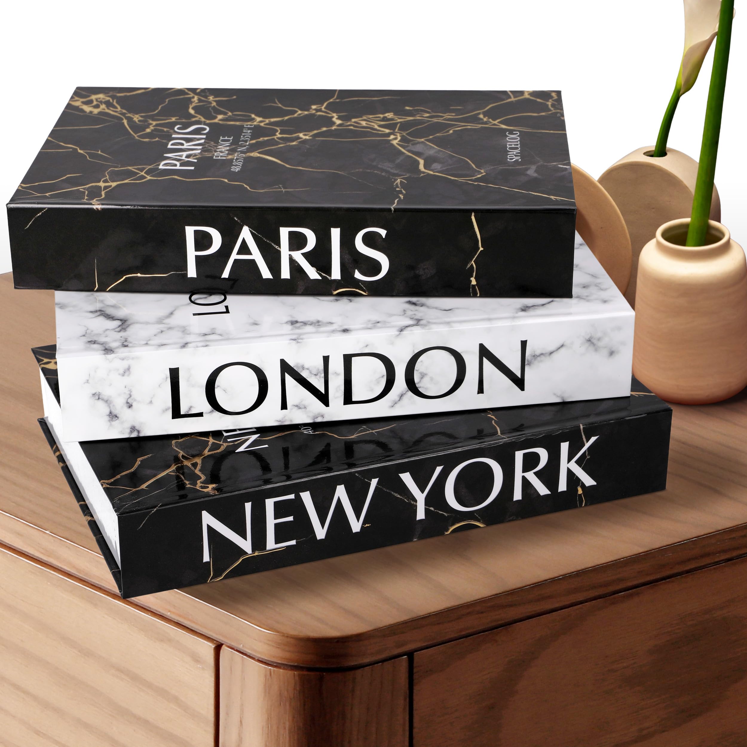 Decorative Books for Home Decor - Set of 3 Faux Coffee Table Books for Modern Home Decoration, Fake Stacked Bookbox Set for Bookshelf, Coffee Table Decor