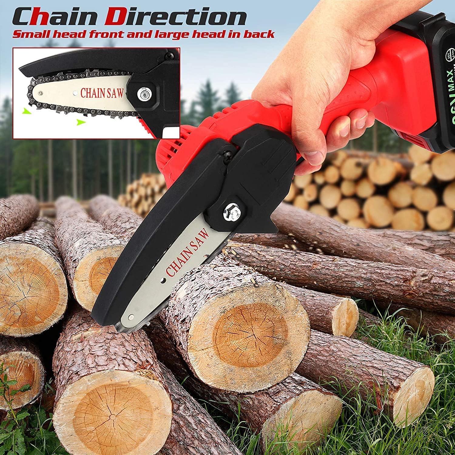 BEST Mini Chainsaw, 4-Inch Cordless Chainsaw, Gardtech Battery Powered Chainsaw for Wood Cutting Tree Branch Trimming - 2 Hours Working Time - with 2 Battery,Quick Charger, 4 Chains