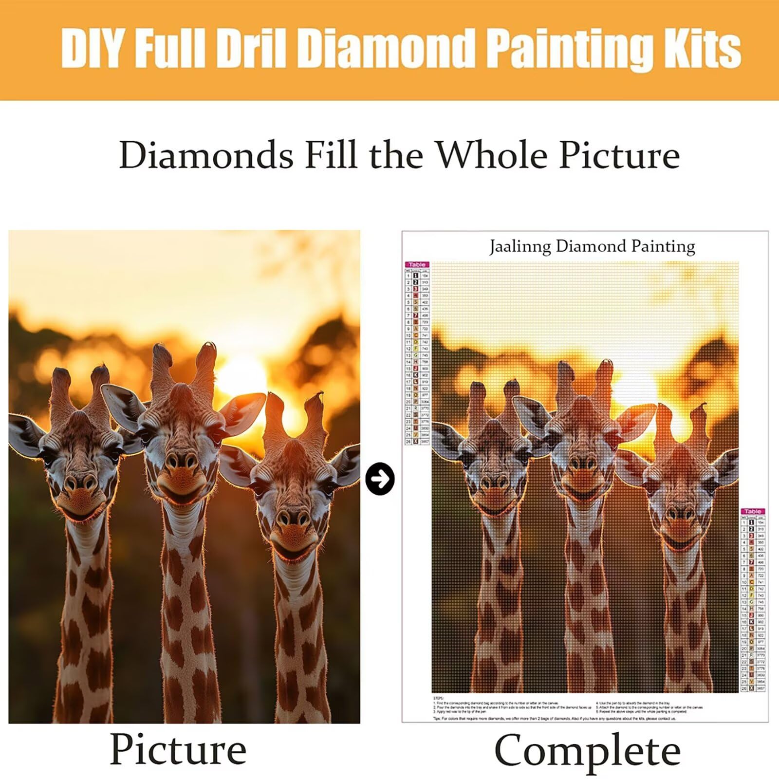 Diamond Painting Kit Completo, Diamond Painting Giraffa, 5D Quadrato Pittura Diamante Kit Manualidades Adultos DIY Diamantini Crystal Art Disegni Ricamo Punto Croce Artigianale,60x90cm Tramonto j0-885
