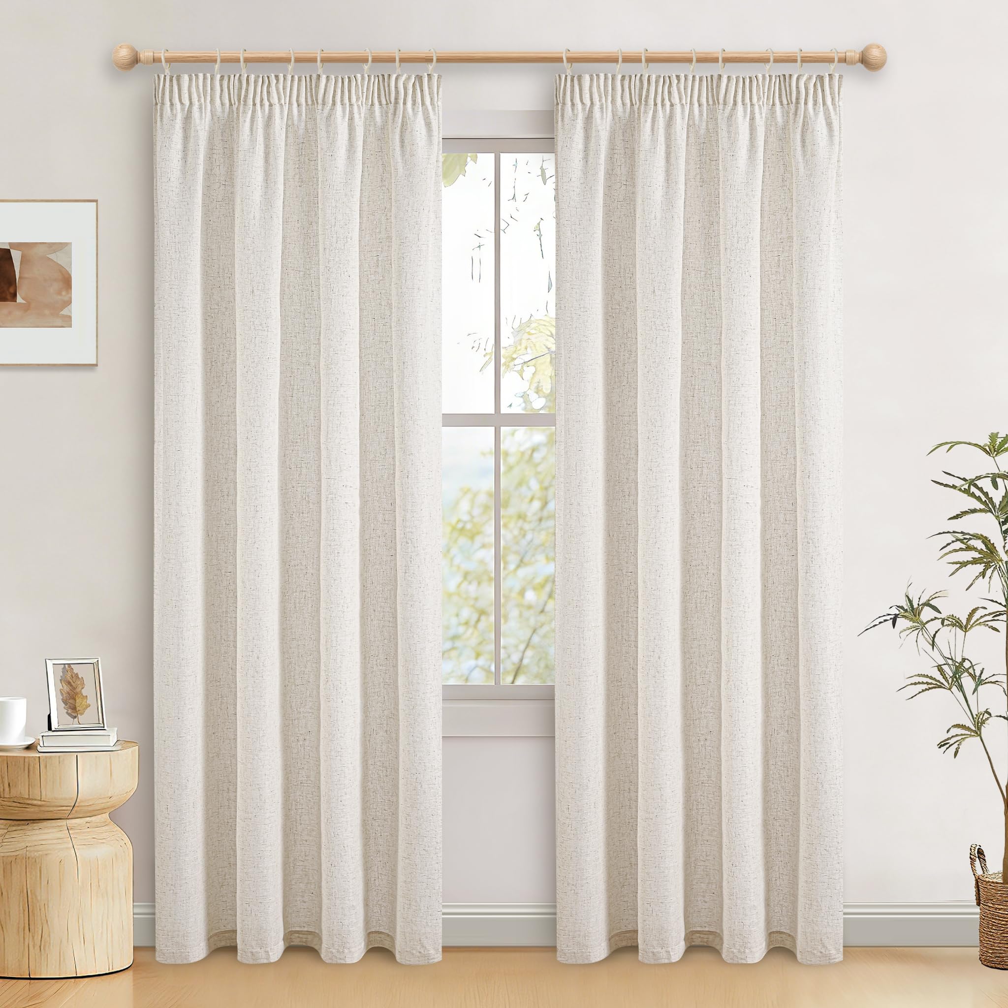 JIUZHEN Vorhang Beige Leinen Vorhänge Wohnzimmer Leinenoptik Gardinen Halbtransparent Boho