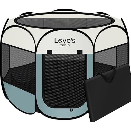 Love's cabin Pet Puppy Dog Playpen, Large Dog Tent Crates Cage Indoor/Outdoor, Portable Playpen for Cat, Foldable Pop Up Dog Kennel Playpen with Carring Case, Removable Zipper Top, Moss Green