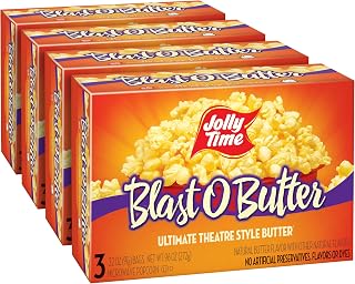 Jolly Time Blast O Butter Microwave Popcorn - Ultimate Movie Theater Butter Flavor, 3.2oz Bags, Pack of 12