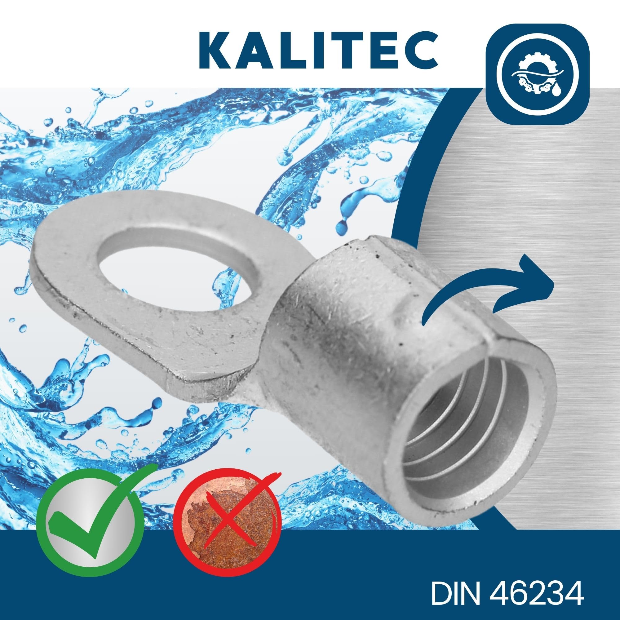 Kalitec HR25-8 Rohrkabelschuhe – 25 Mm², M8, Ohne Sichtloch, 10 Stück, Made In Germany, UL-zertifiziert