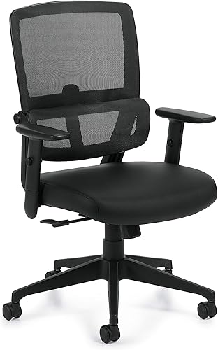 Offices To Go OTG12110B Silla inclinadora Luxhide con respaldo de malla con brazos ajustables