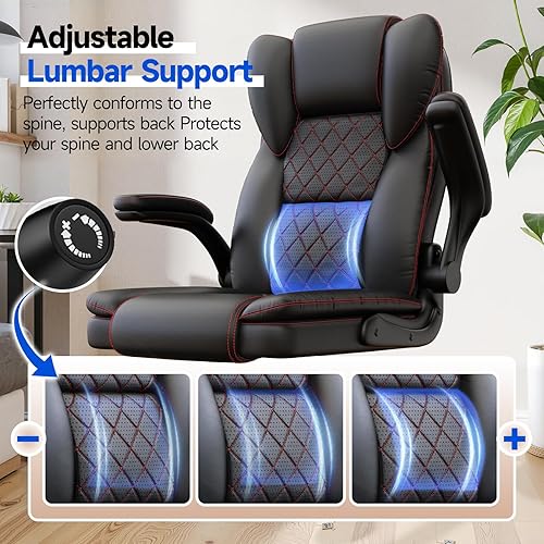 Miniatura 4 de Silla de oficina grande y alta, sillas ejecutivas con reposabrazos ajustables y soporte lumbar, silla ergonómica de respaldo alto, silla de