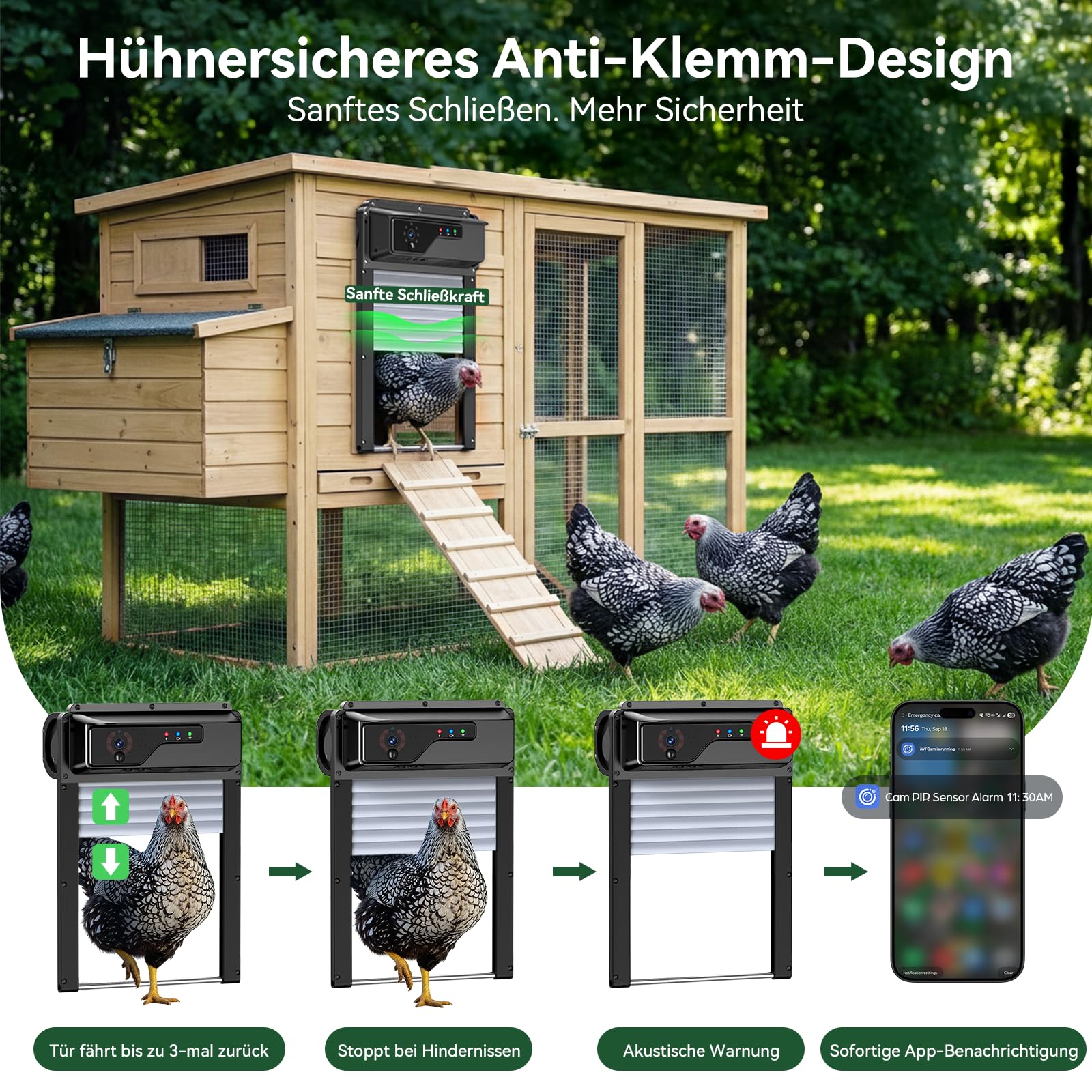 Automatische Hühnerklappe Solar, Hühnerklappe Automatisch mit WLAN-App-Steuerung