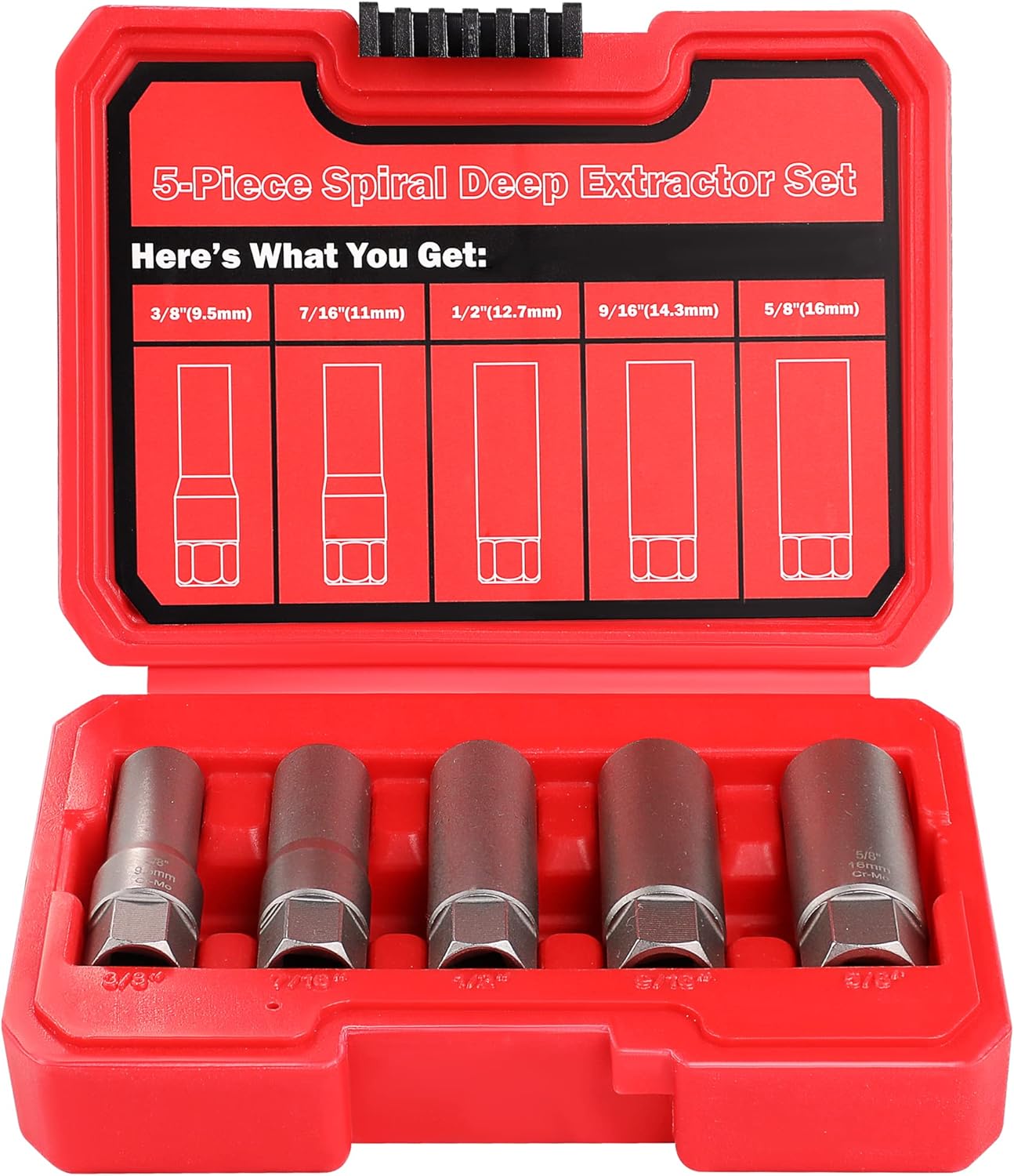 UYECOVE 5Piece Spiral Type Deep Extractor Set, Stripped Bolt Remover
