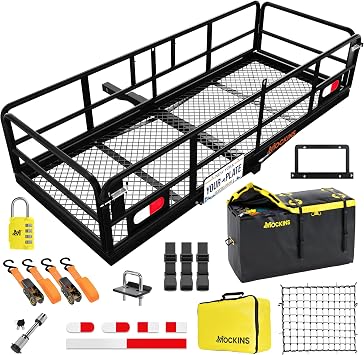 Mockins 30 Cubic Ft. Waterproof Cargo Bag for Hitch Carrier & 60"x24"x14" High Rail Hitch Cargo Carrier Bundle