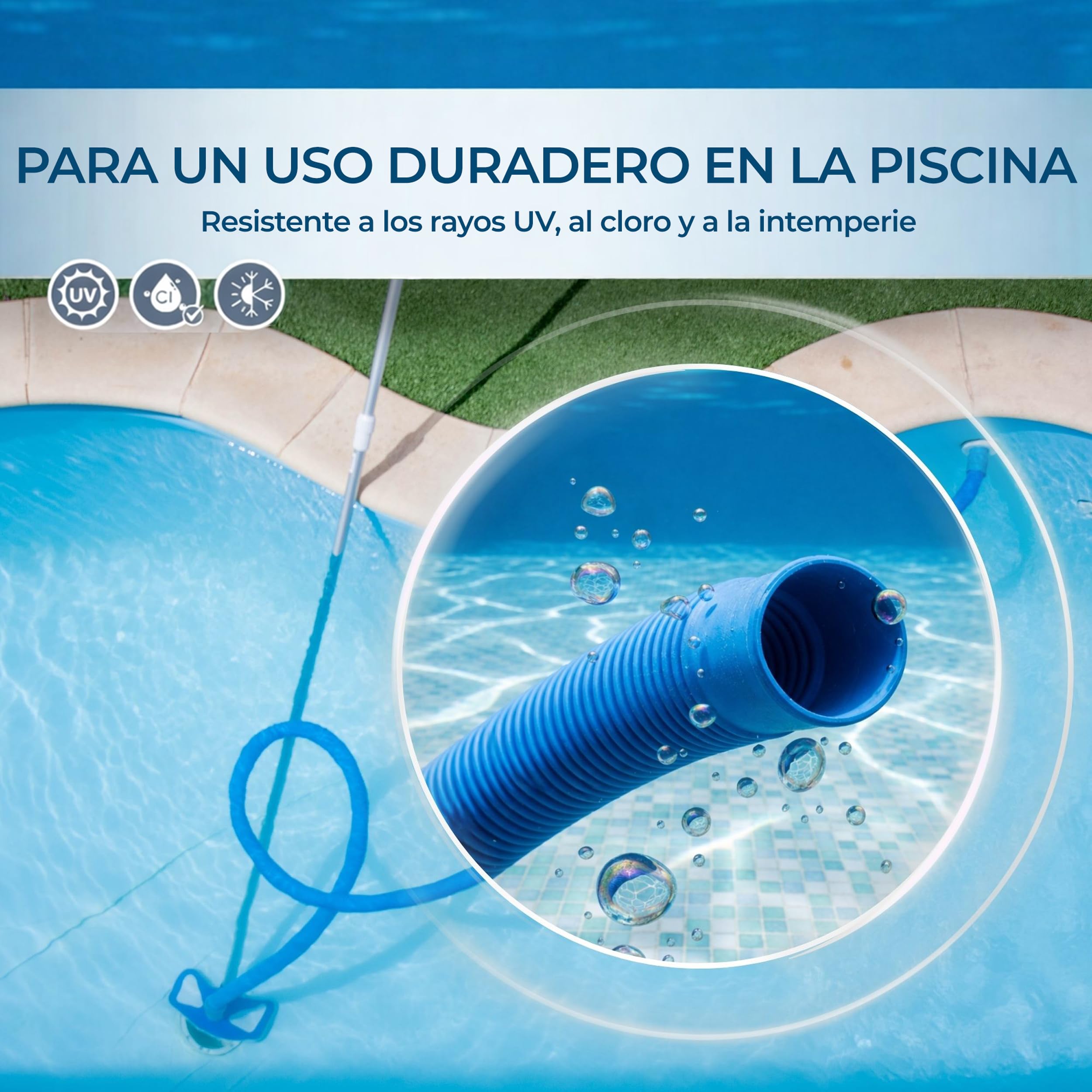 Kalitec Manguera de piscina 38mm 9m azul – Manguera flexible & desmontable – Tubo para bomba, Skimmer & filtro de arena – Tubo de bomba 38 mm Diámetro interior