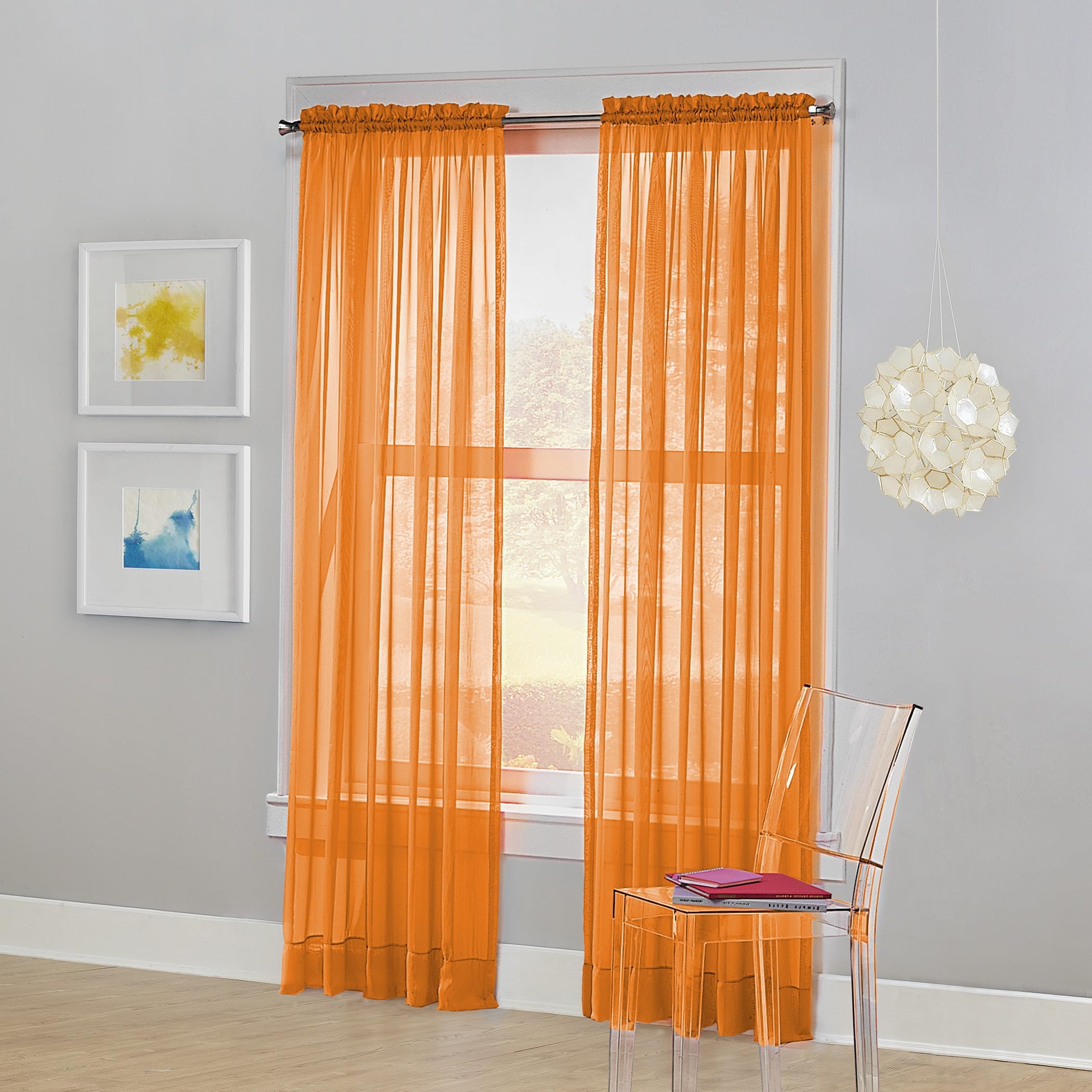 No. 918 Calypso Sheer Voile Rod Pocket Curtain Panel, 59" x 84", Orange