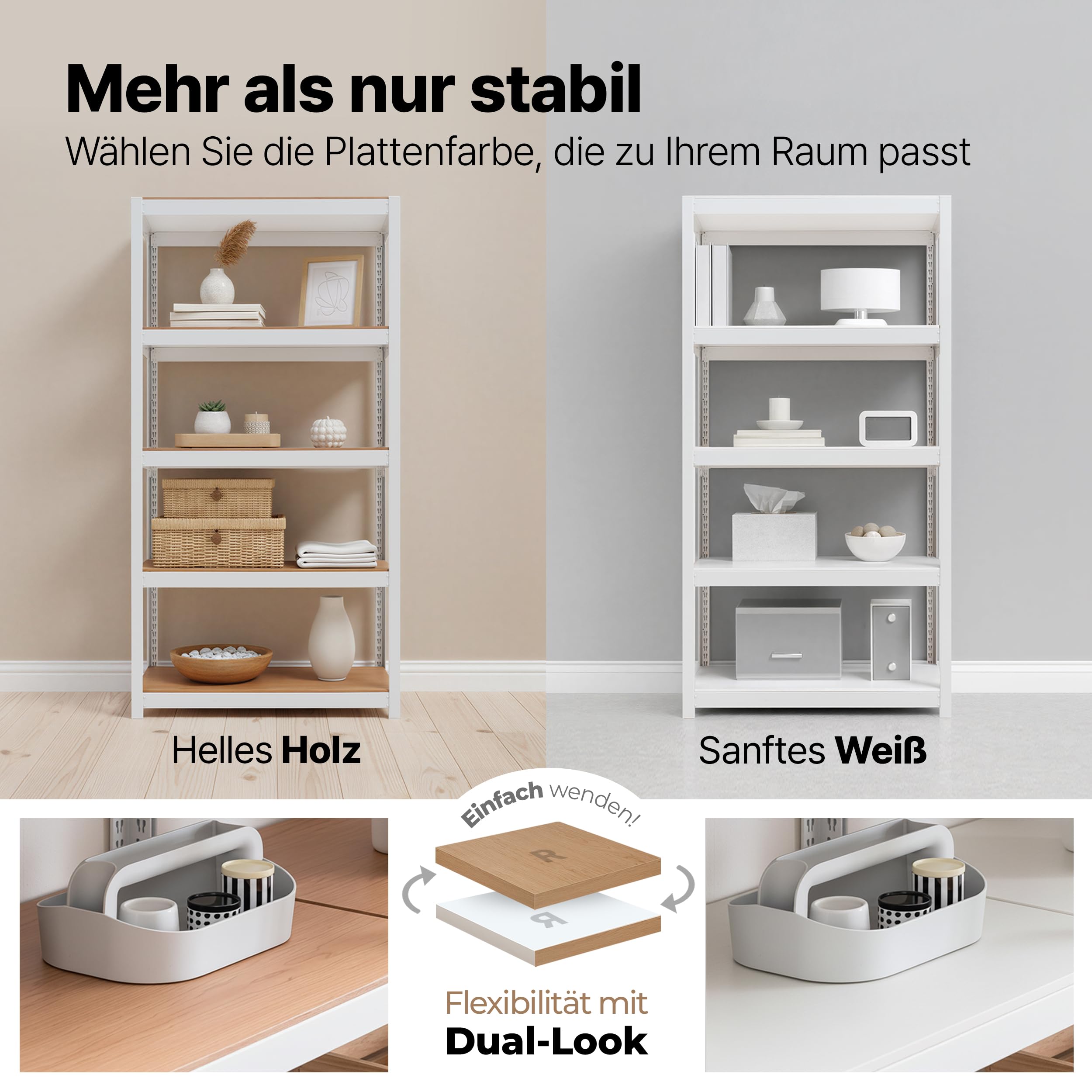 HOMEDANT House Premium-Lift-Beam Schwerlastregal Kellerregal Lagerregal Haushaltsregal Küchenregal Garagenregal 40 x 120 x 180cm Regal mit Laminat-MDF-Böden verstellbare Ablagen Weiß