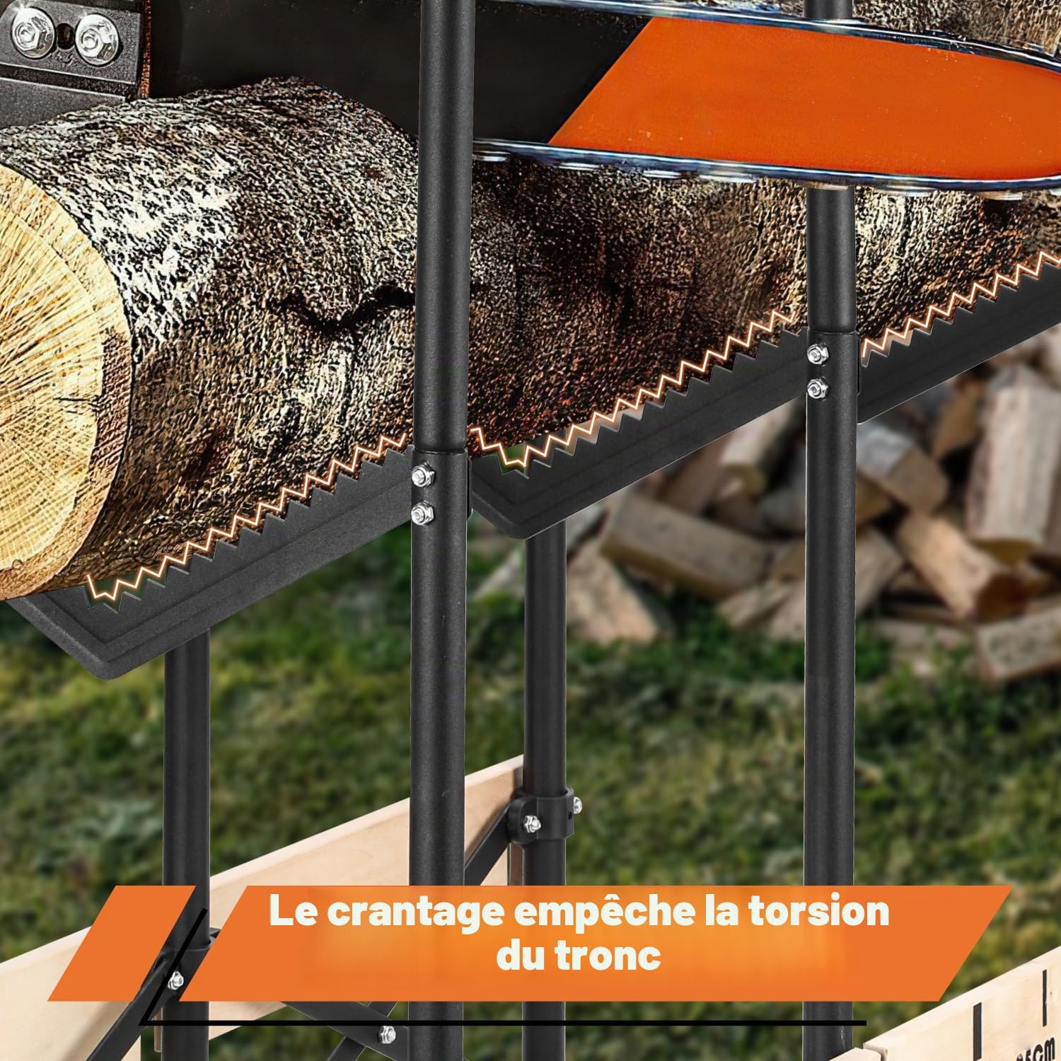 Fiqops Chevalet de sciage pliable pour tronçonneuse - Chevalet de scie à bois avec sécurité d'éjection et échelle de mesure - Charge maximale : 150 kg - Tréteau à bois pour coupe rapide du bois de