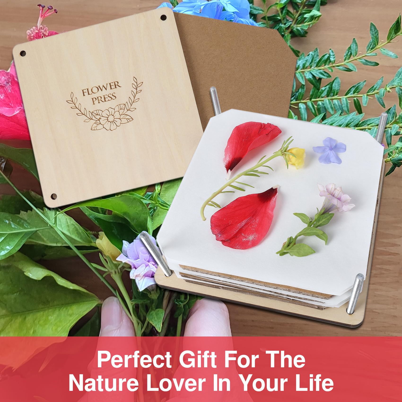 GOTHINK Kit Pressa Fiori in Legno, 6 Strati 6x6 Pollici, per Essiccare e Conservare Fiori e Foglie, Arte e Mestieri per Adulti e Bambini