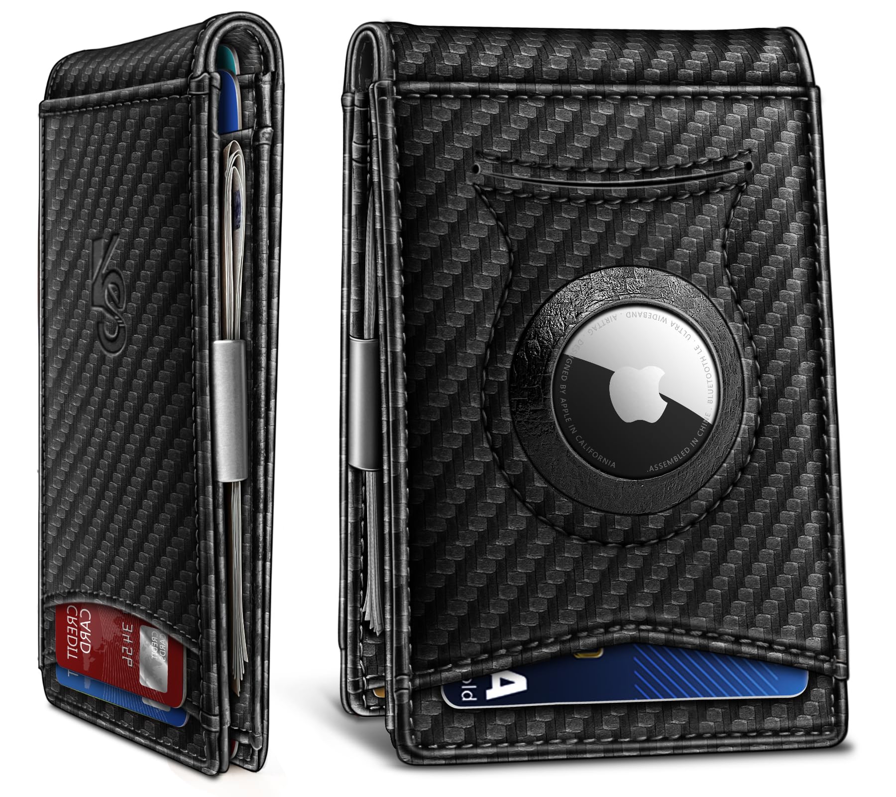 Mens Wallet For Airtag or Standard Use,KEMISANT Slim Front Pocket Wallet for Gift Men 11 Cards RFID Blocking