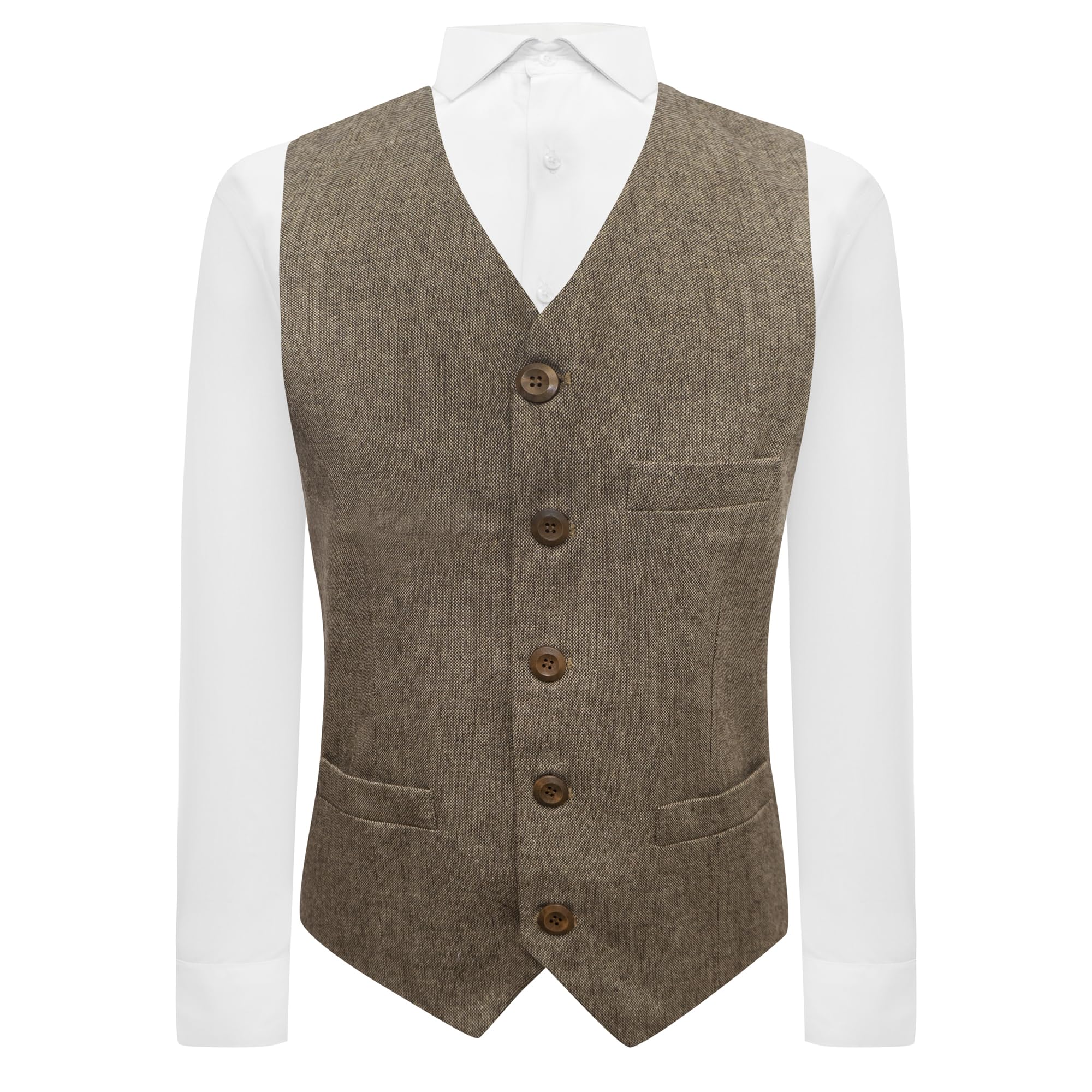 King & Priory Highland Weave Latte Brown Waistcoat - XL
