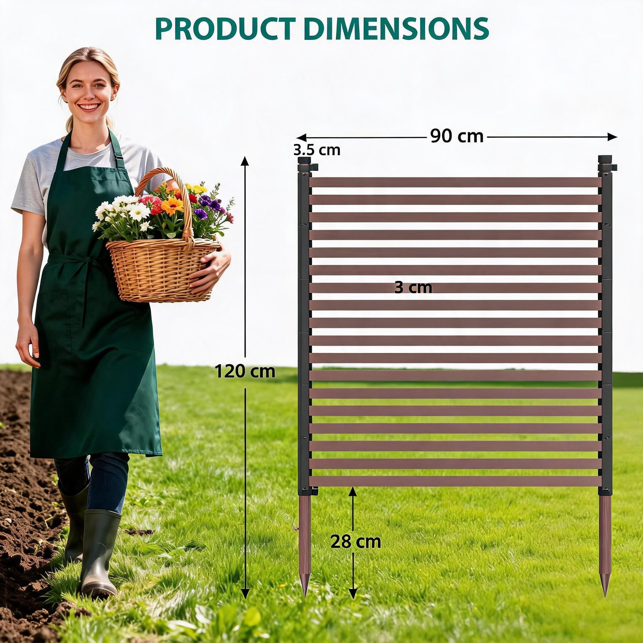 Aptliton Gartenzaun 3-teilig 270x120cm, Metall Steckzaun PE-Beschichtung, Dekorativer Zaun Garten Hof Terrasse, Rostfreie Tierbarriere ohne Graben, Braun