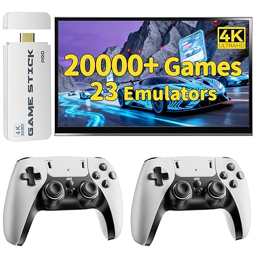 FCHOZY 2026 Upgraded Retro Gaming Console, Classic Video Games with 4K HDMI, 20,000+ Games and 23 Emulators, Nostalgia Game Stick Pro, Upgraded Dual 2.4G Wireless Controllers 64GB (White)