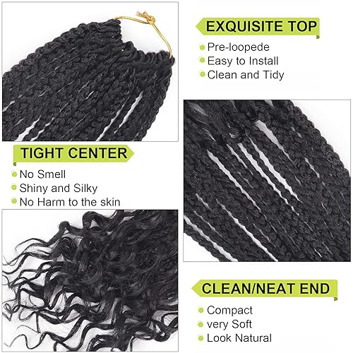 Vista 175 de Goddess Box Braids Crochet Hair With Curly Ends 18 Inch Bohomian Box Braids Crochet Braids 8 Packs 3X Crochet Braids Synthetic Braiding Hair 1B-4-30