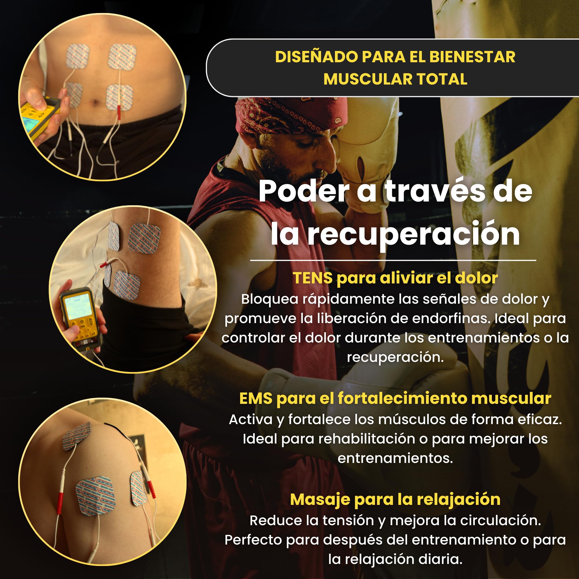 TensCare Sports TENS - Electroestimulador muscular. Programas predeterminados TENS, EMS y para masaje y programas manuales. Alivio del dolor, tonificación y relajación musculares.