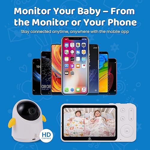 Miniatura 8 de Monitor de bebé con 1 o 2 cámaras HD, no necesita WiFi, detección de sueño AI, visión nocturna, conversación bidireccional, alertas de temperatura,