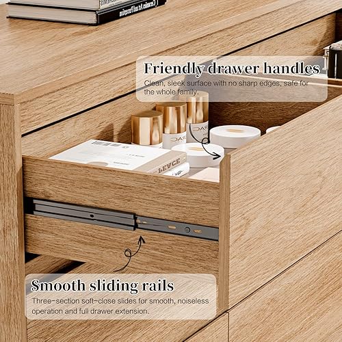 Miniatura 43 de Cómoda de 6 cajones, cómoda de mediados de siglo de 47 pulgadas de ancho, cómoda de madera para dormitorio con 6 cajones de almacenamiento para
