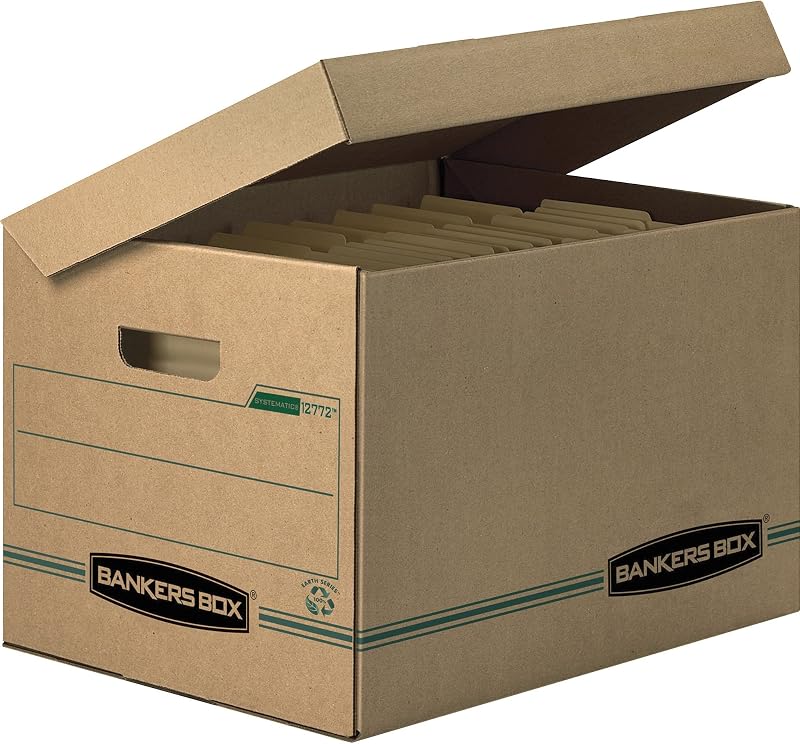 Paquete de 12 cajas de archivo recicladas de tapa abatible de servicio básico, carta/legal | Domina el papeleo diario con cajas de archivo asequibles, tapas desmontables y asas reforzadas para un almacenamiento de registros simple.
