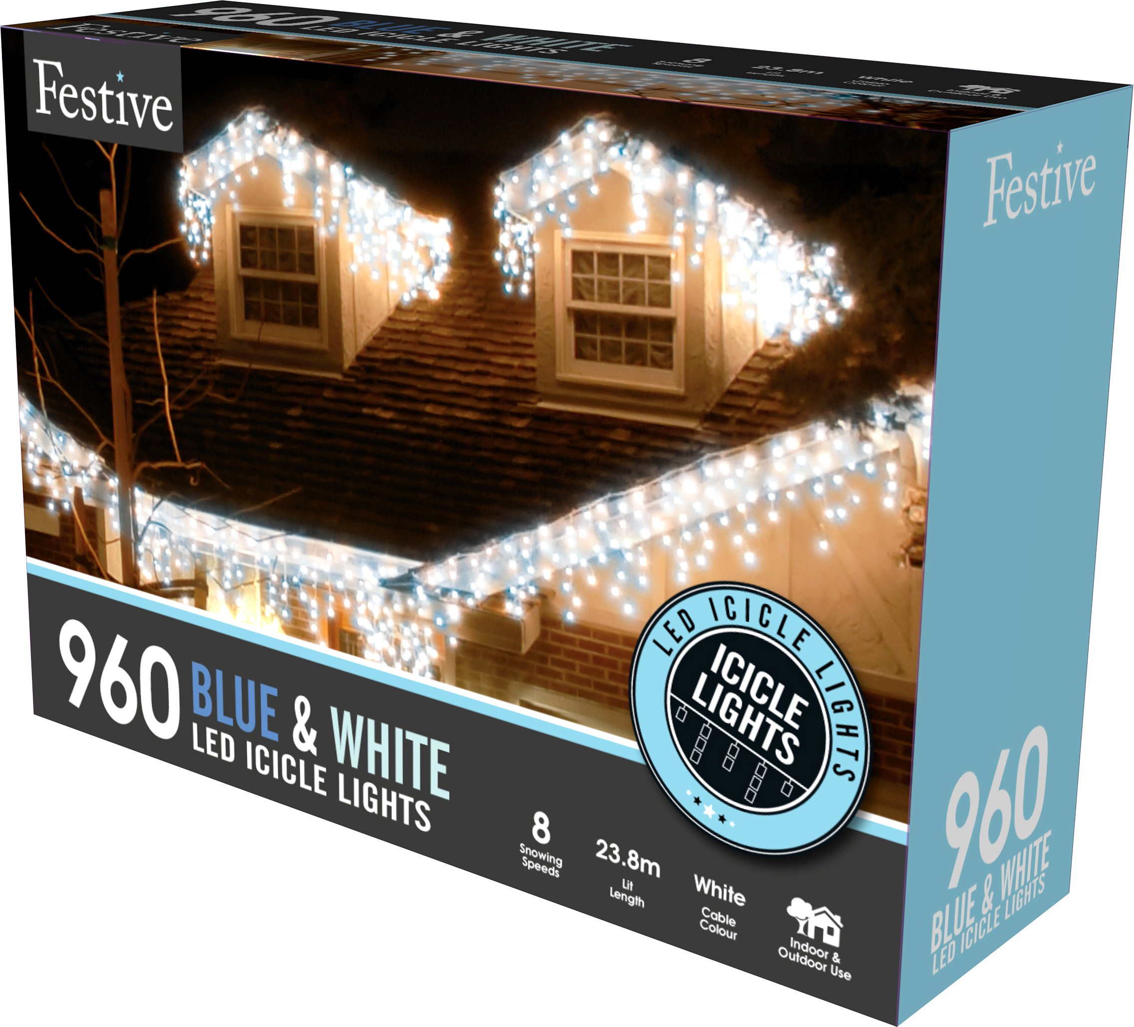 Festive Blue,White 960 Blue & White Snowing Icicle Christmas Indoor Outdoor Low Voltage Timer Light