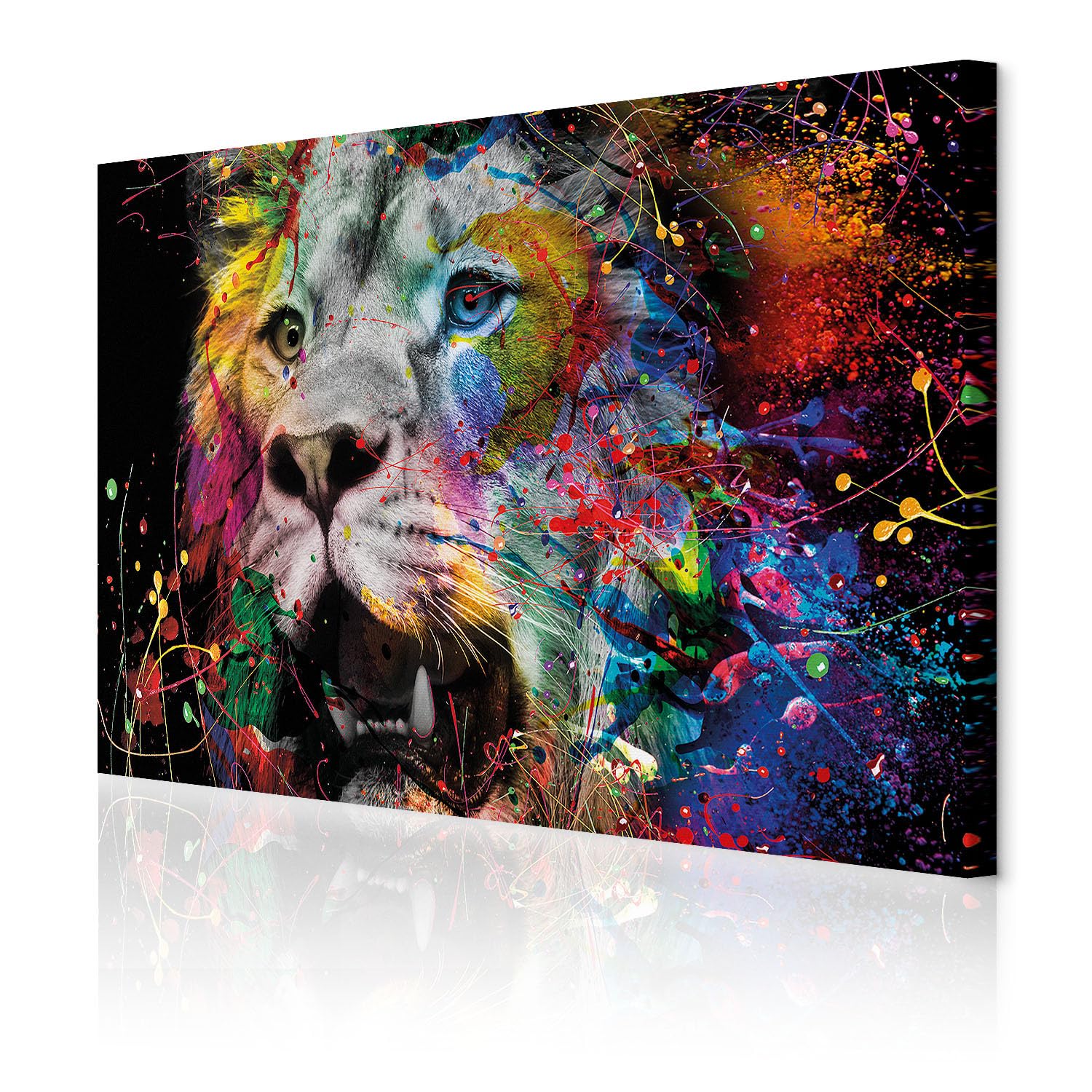 Decomonkey #02 Animal | Canvas Print Lion Abstract | 35.4" X 23.6" / 90X60 Cm | Wall Art | Wall Picture | Non-Woven Canvas | Photo 1 Piece | Animal Image Modern Decoration Print Decor | Bedroom | Colorful