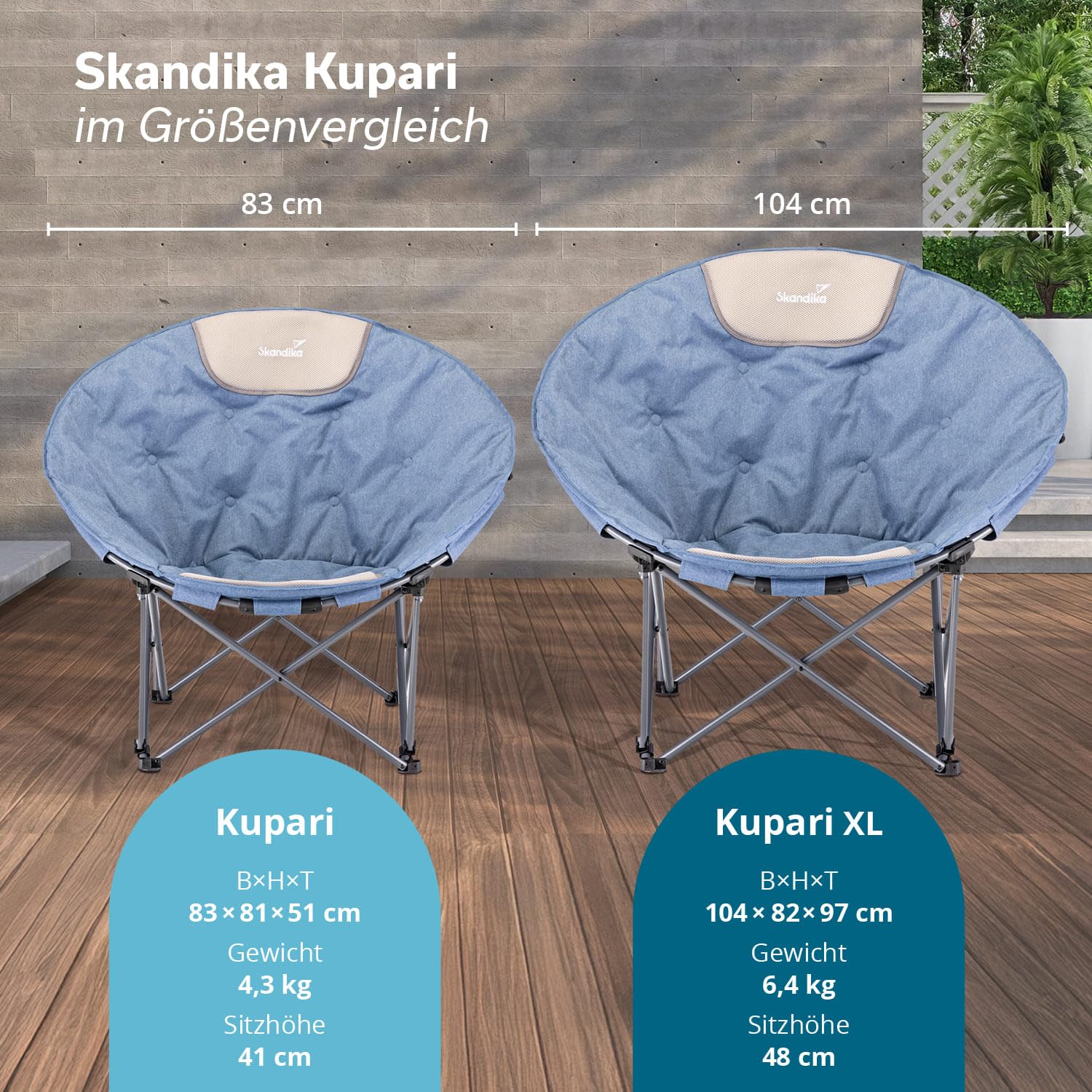 Skandika Moonchair Kupari/Kupari XL krzesło kempingowe, składane, waga użytkownika: 150 kg, miękko wyściełane, torba do przenoszenia, wygodny fotel kempingowy, składany fotel | na zewnątrz, do ogrodu,