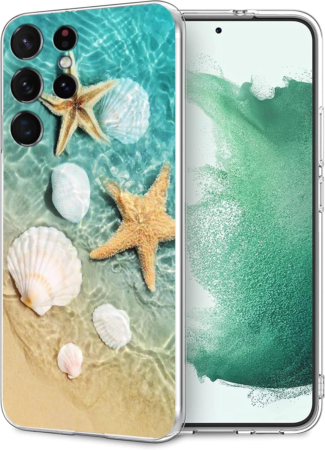 Compatible with Samsung Galaxy S22 Ultra Case, Beach Starfish Seashell Conch Slim Fit Soft TPU Shockproof Protective Cover Case Gift for Women Girl Beach Starfish Samsung Galaxy S22 Ultra?6.8 inch?