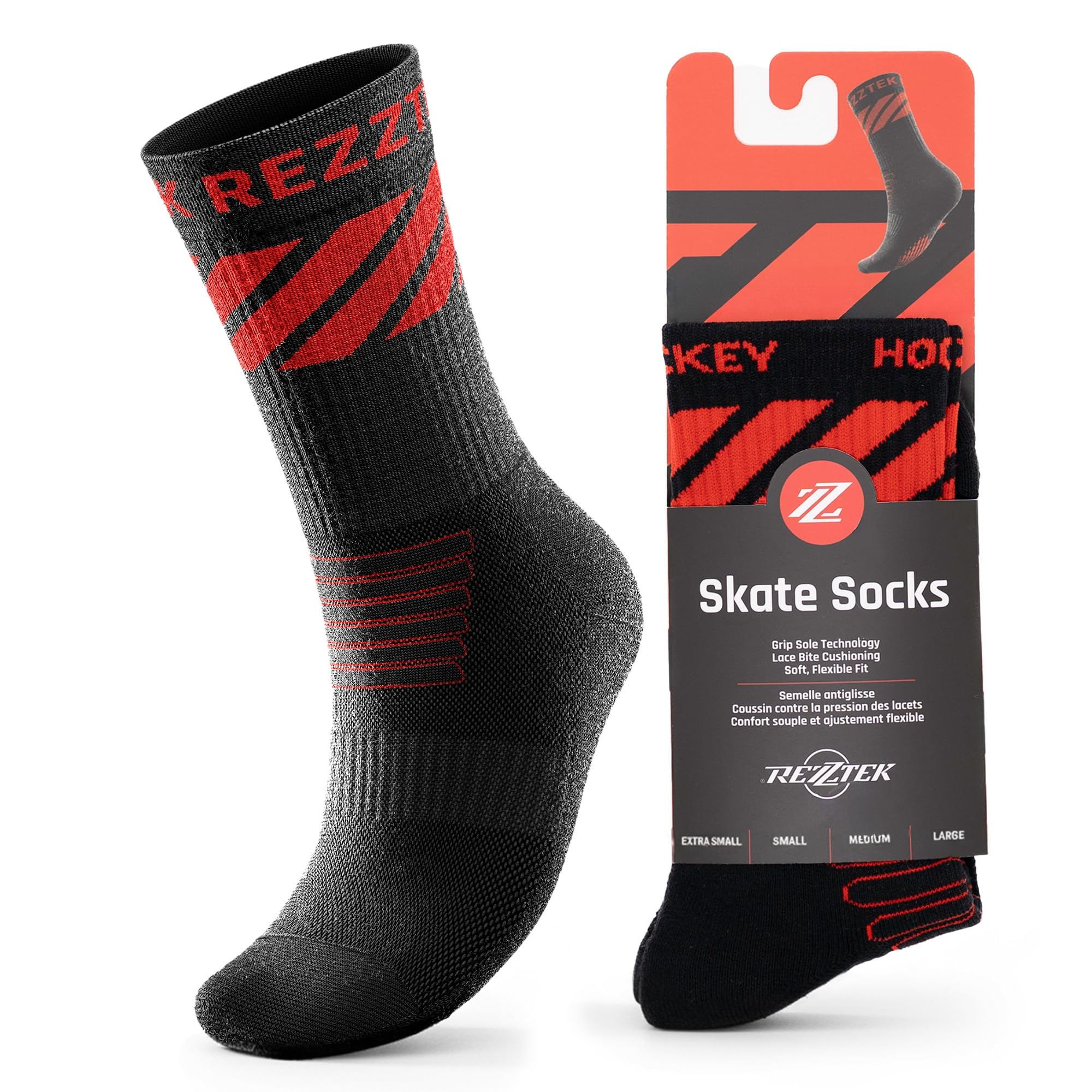 Rezztek Chaussettes de patins de hockey avec semelle antidérapante et protection anti-morsure