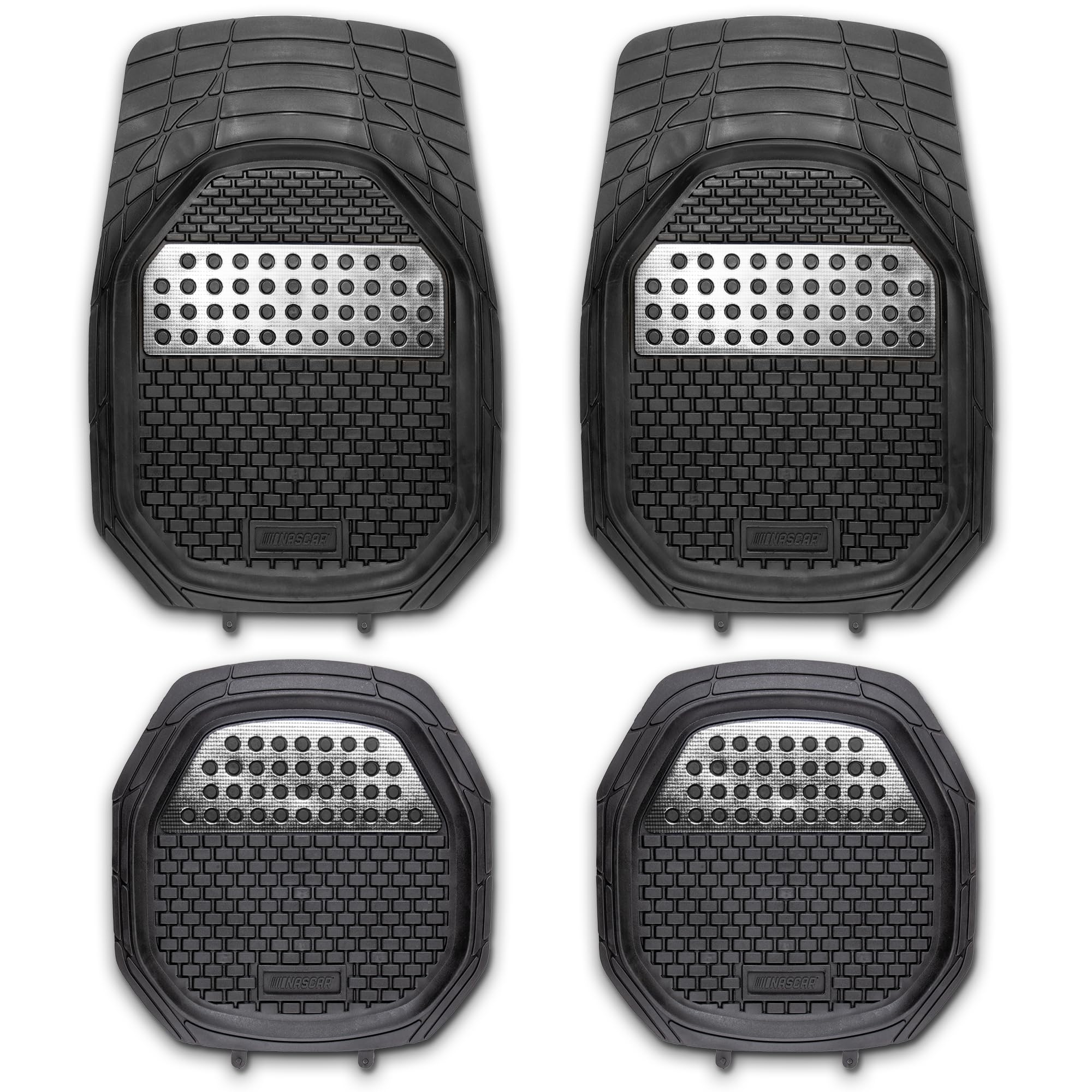 NASCAR Elite Car Floor Mats 4-Piece Set Heavy Duty All-Weather Rubber Universal Trim-to-Fit for Cars Trucks SUVs Traps