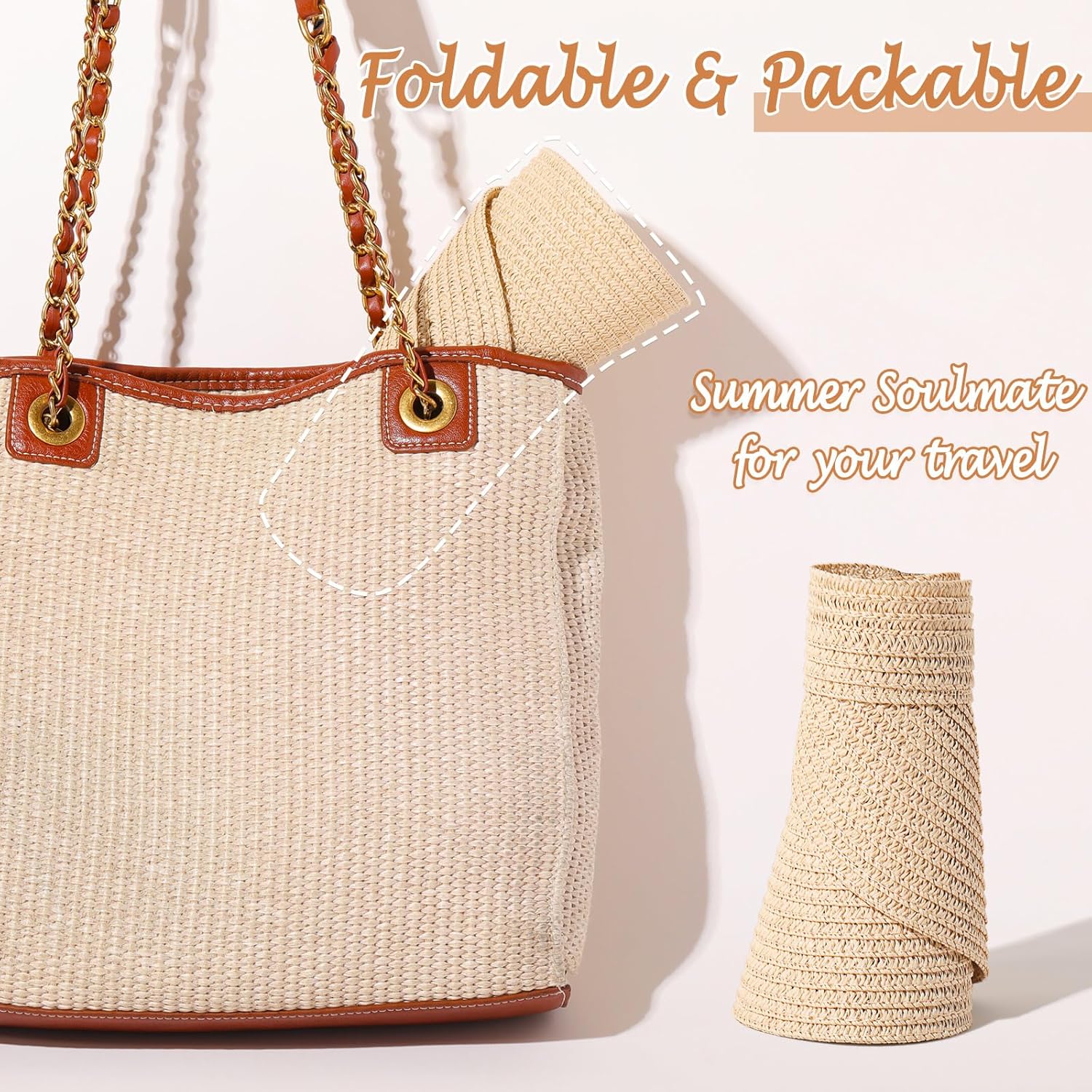 Sun Visor Hat for Women Wide Brim Straw Visors Beach Hat Ponytail UV UPF Packable Foldable Travel - Image 4