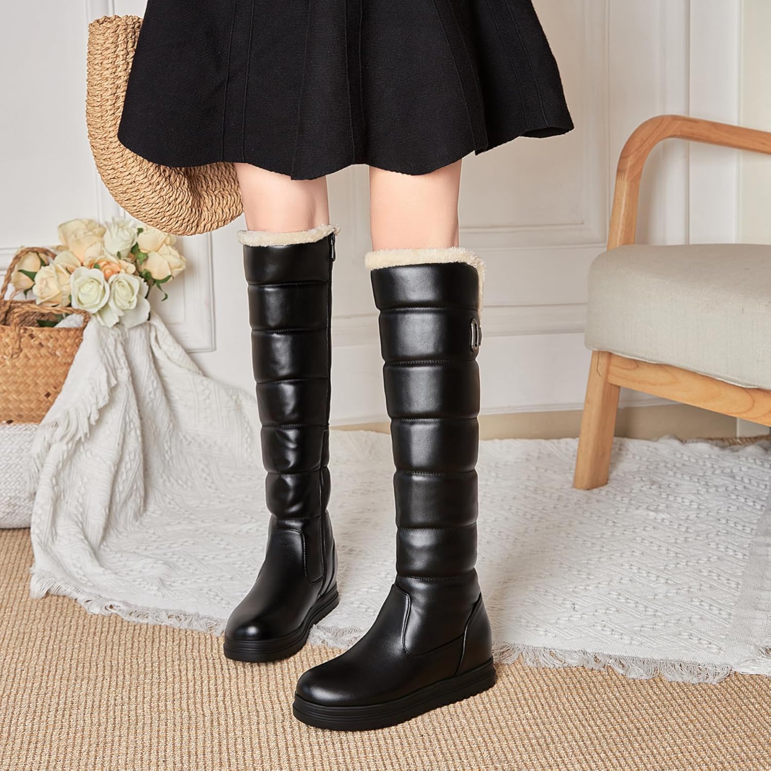 Gicoiz Women Warm Knee High Platform Snow Boots Comfort