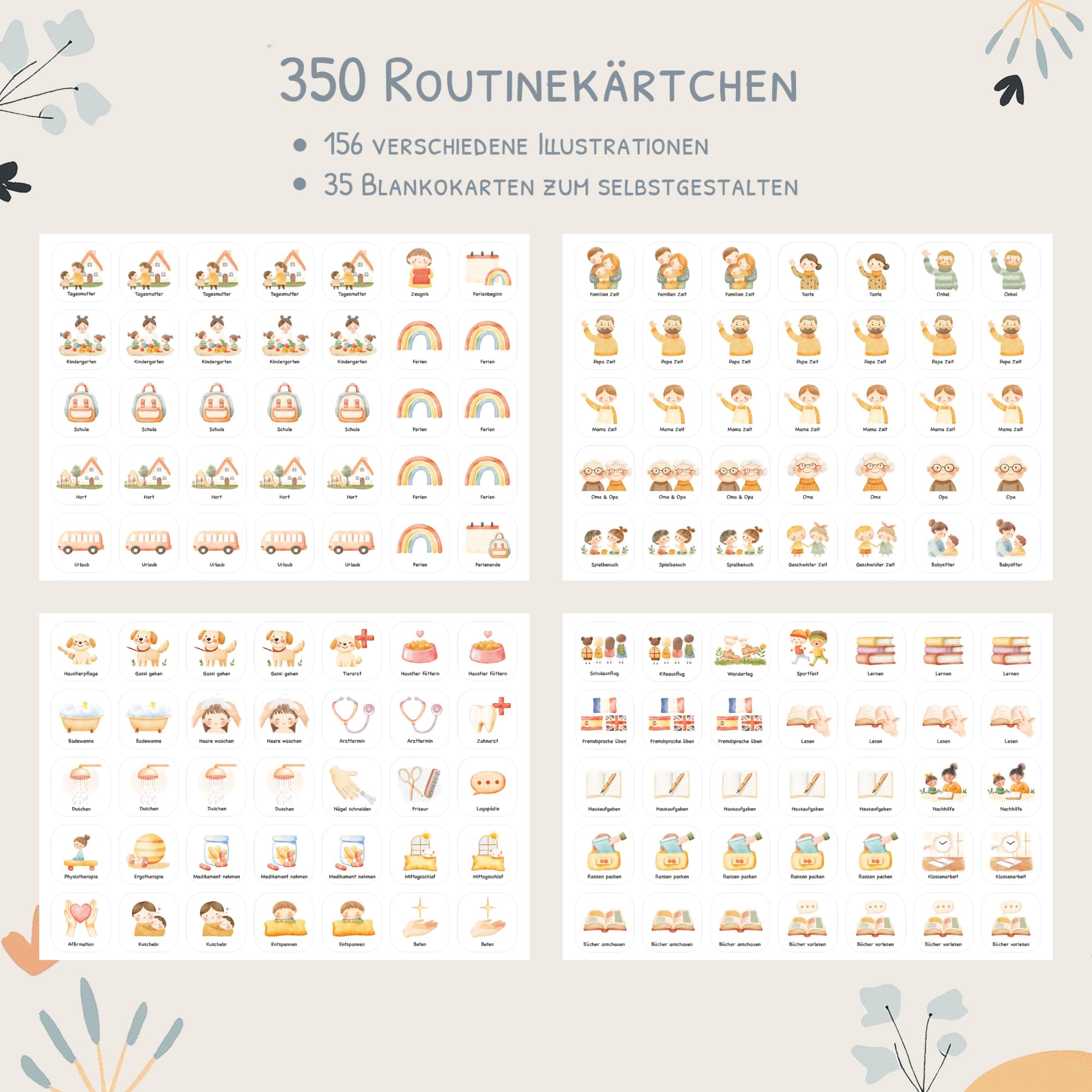 Wochenplaner Kinder mit Klettpunkten, Montessori Tagesplan mit 350 Routinekarten – visueller Routineplaner für Kinder, Familienplaner für mehr Struktur im Alltag (Einhorn)