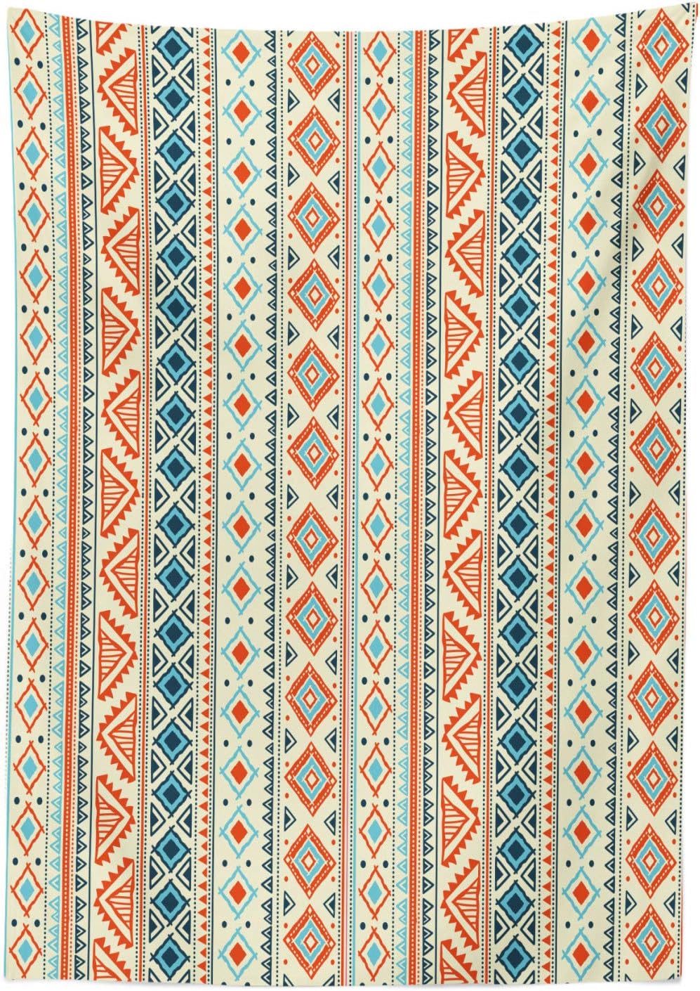 Ambesonne Tribal Tablecloth, Mexican Style Aztec Patterned Retro Hand Drawn Design Abstract, Rectangular Table Cover for Dining Room Kitchen Decor, 52" X 70", Orange Blue 52" X 70" Orange Blue