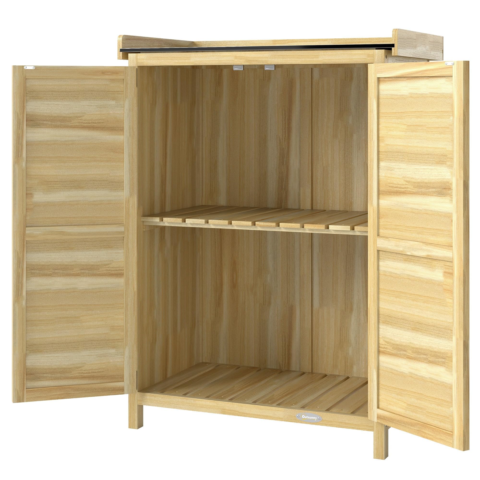 Outsunny Armoire de Jardin en Bois avec Étagère 71,5x39x95 cm Bois Naturel