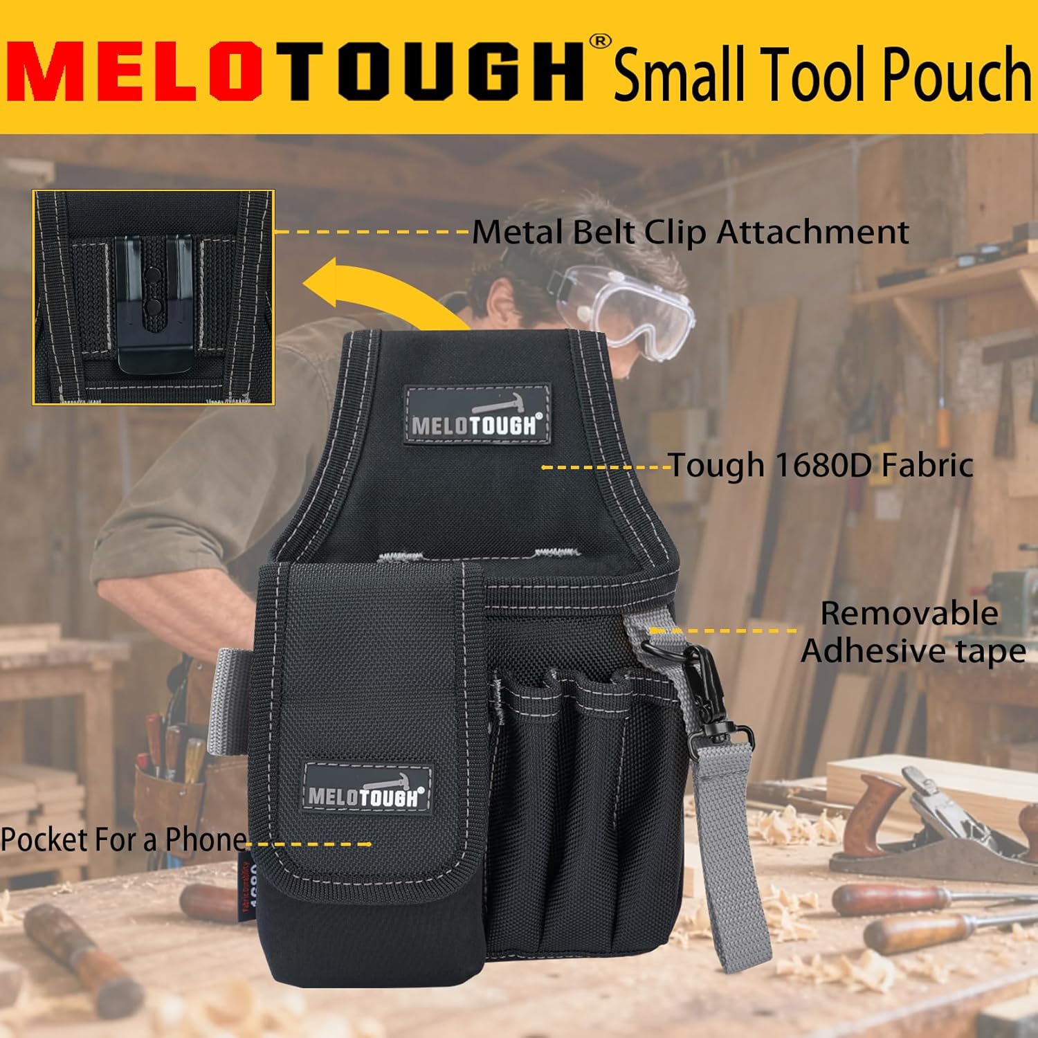 MELOTOUGH Small Tool Pouch with Belt Clip, Pocket Tool Belt Pouch,Electrician Clip on Tool Pouch, Multi-Pocket Tool Organizer for Electrician Construction - Image 3