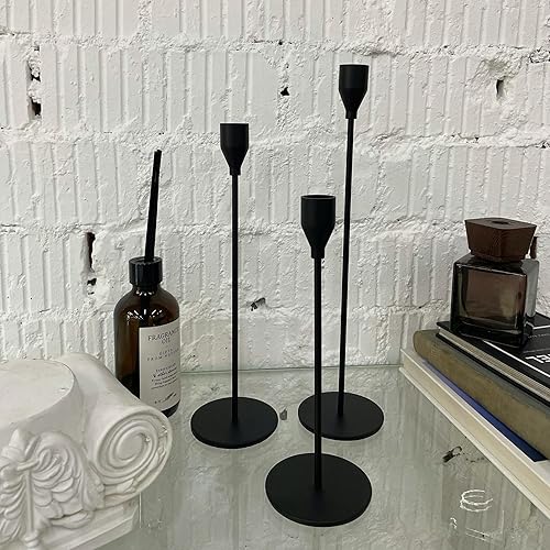 Miniatura 4 de Denique - Juego de 3 candelabros altos de metal para velas delgadas de 34 pulgadas y velas LED, ideales para bodas, cenas, fiestas y decoración de