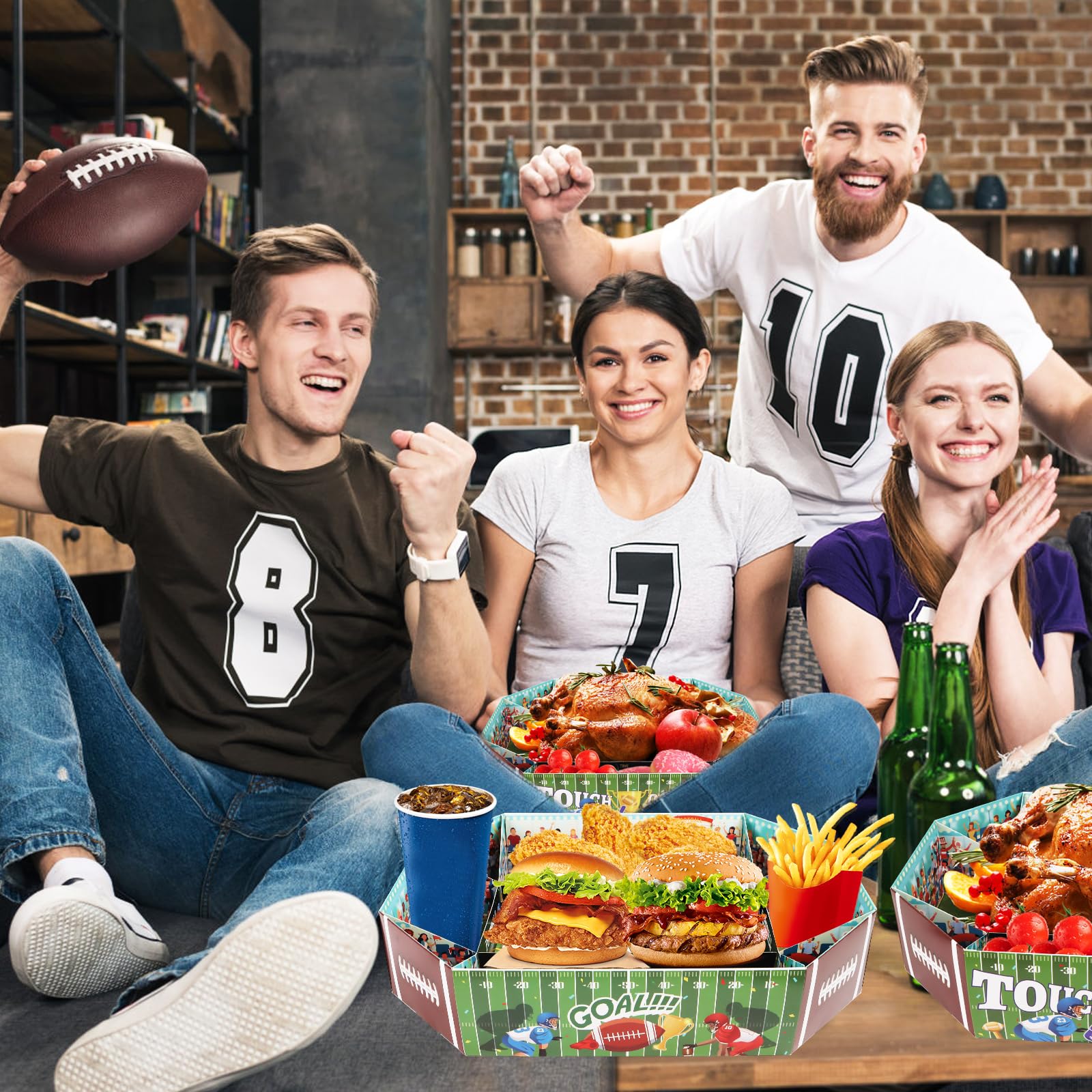 Lot de 3 grands stades de collation de football américain - Accessoires de fête de football américain - Plateau de service en papier - Super Snack Stade - Décoration pour les fans de football