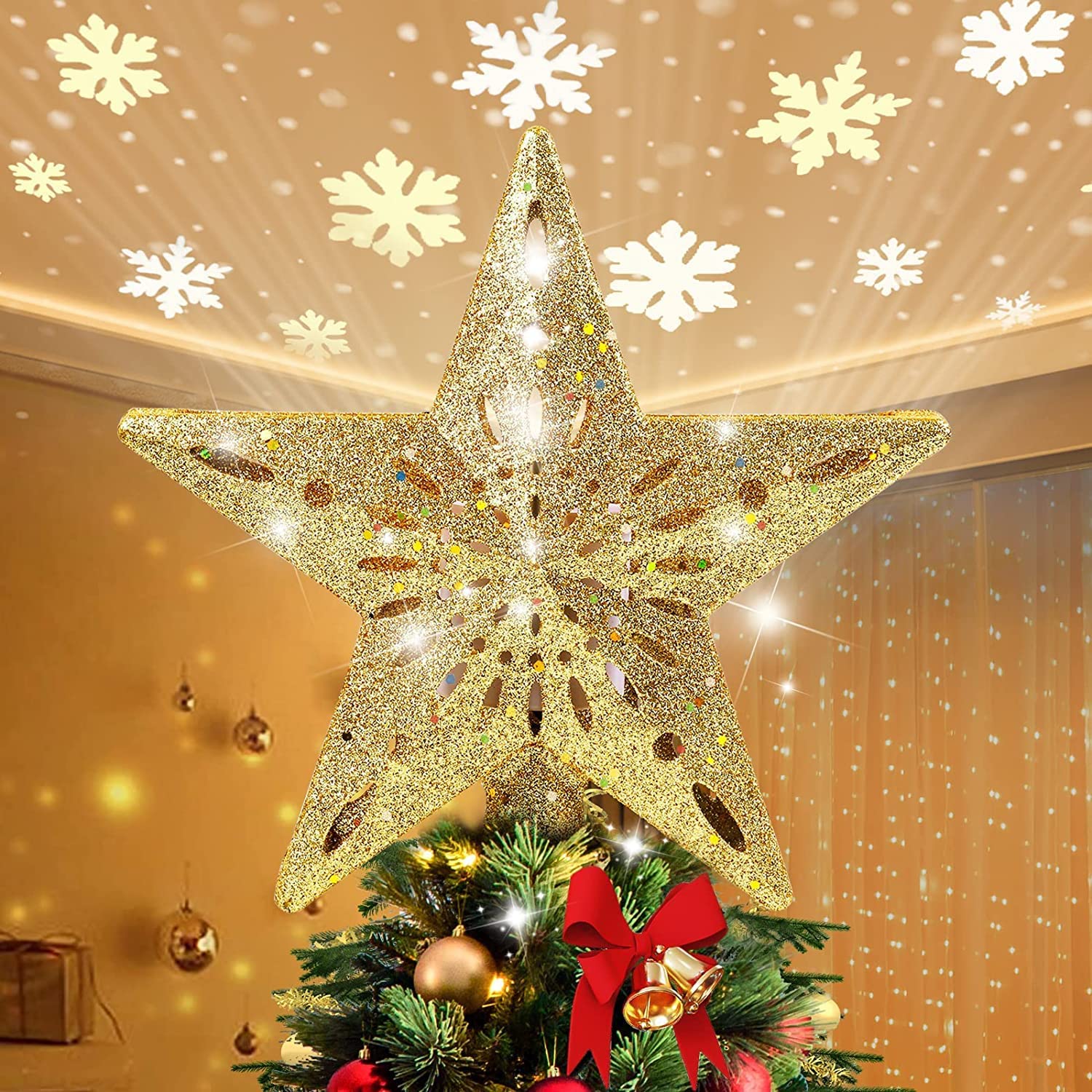 Buy Christmas Tree Topper Lighted Star Tree Toppers with LED Rotating