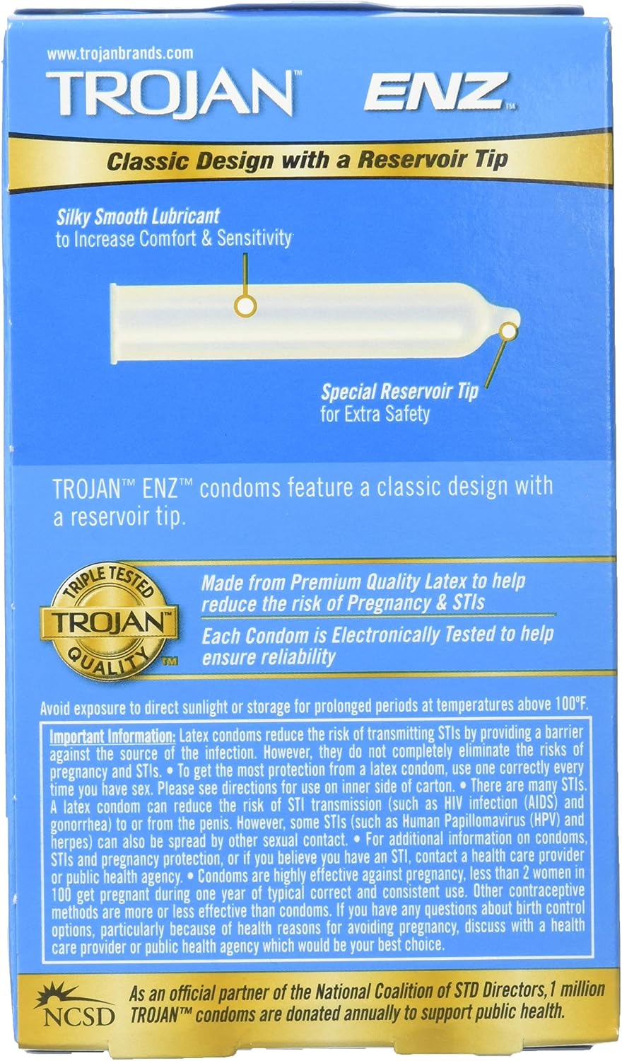 Trojan ENZ Premium Lubricant Latex Condoms - 12 ct, Pack of 3