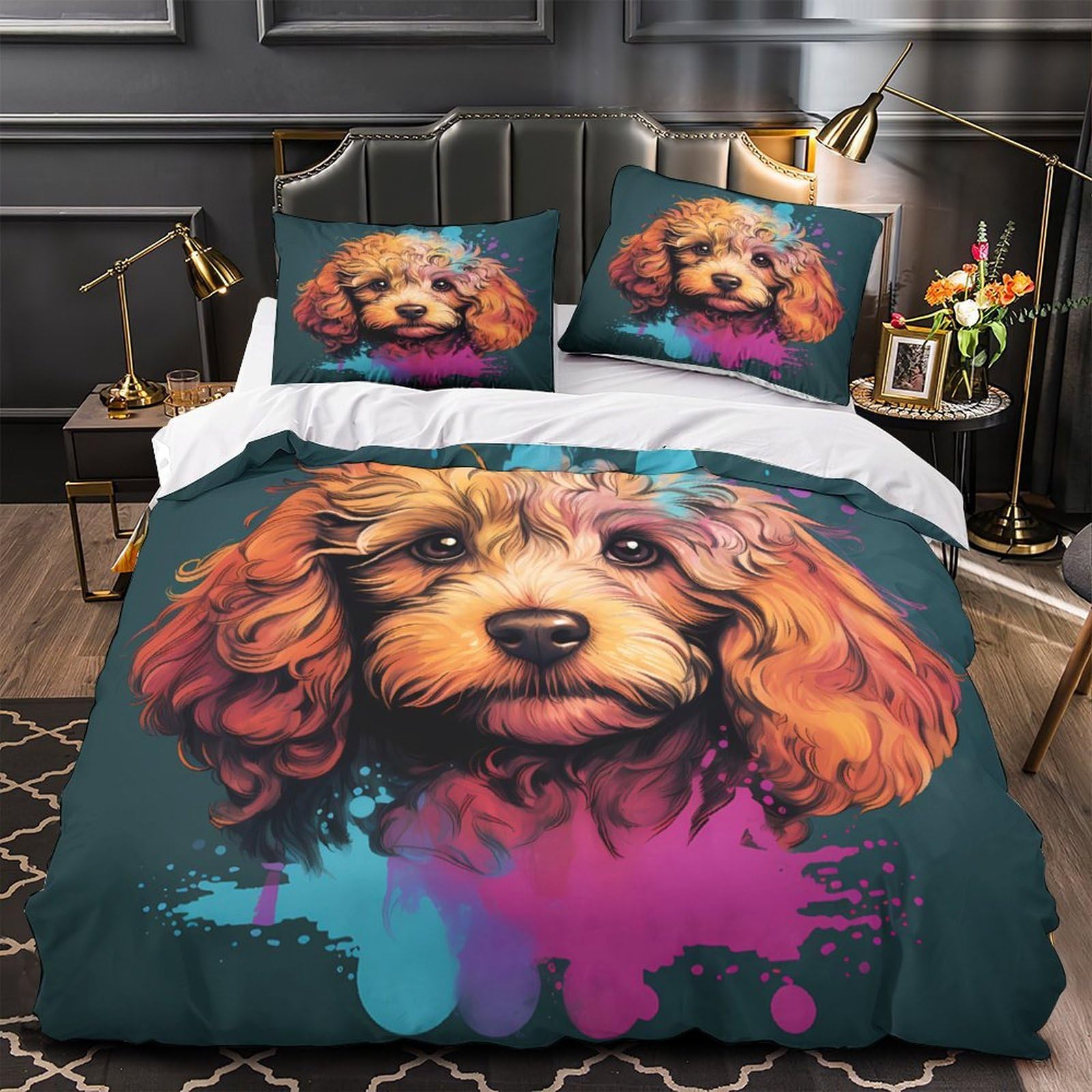 Housse de couette caniche coloré pour chambre enfant joyeuse