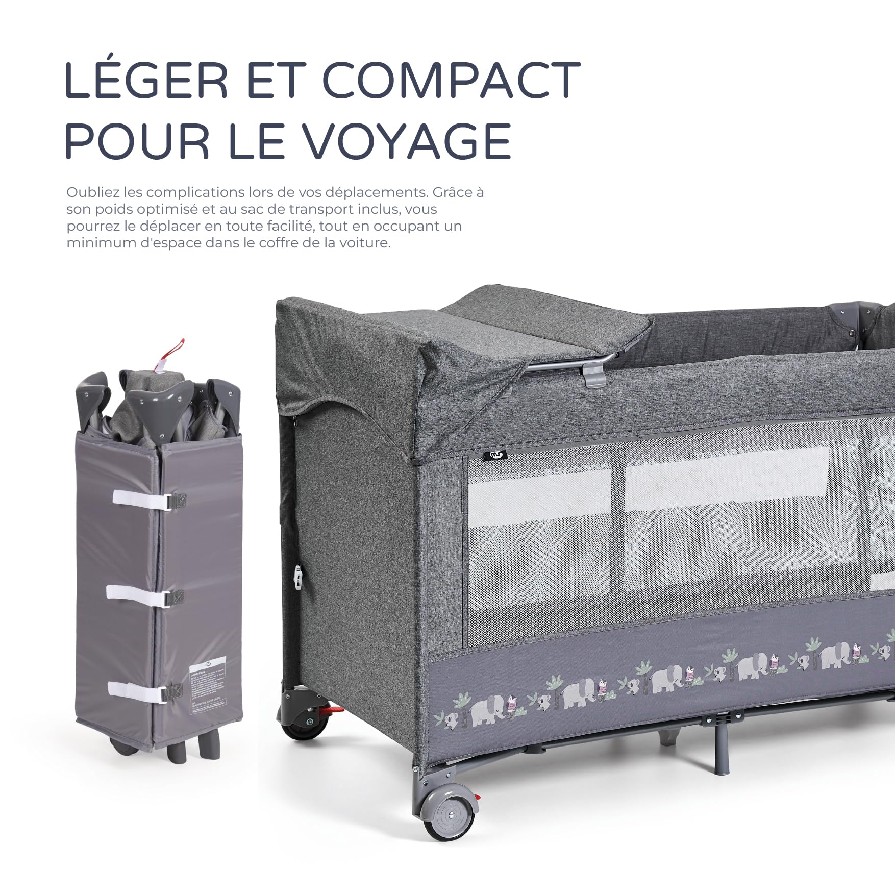 ms Innovaciones 630405 – Lit de Voyage et Berceau 2 en 1 – Deux hauteurs, Matelas à Langer et moustiquaire de série, Pliable et Portable, Unisexe