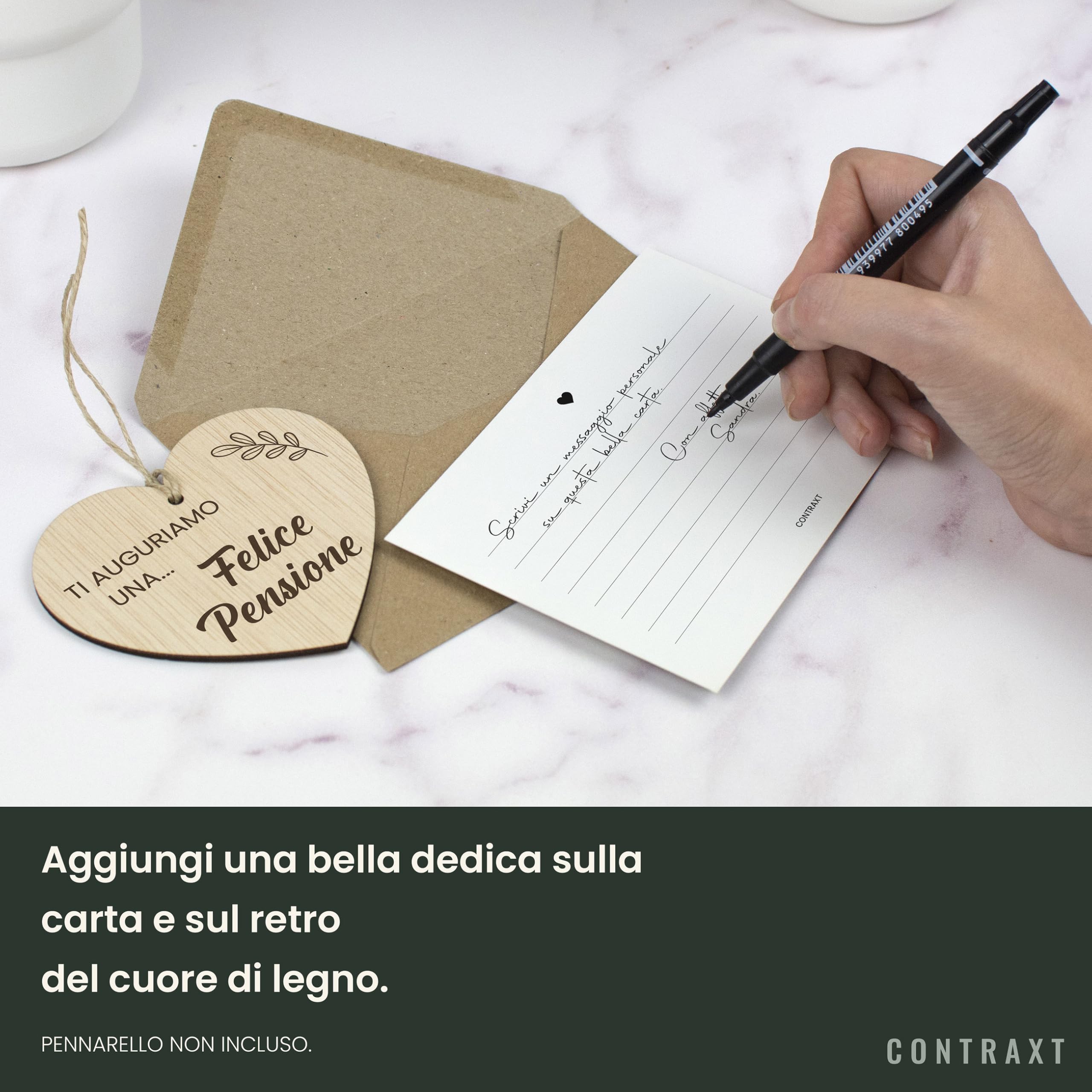CONTRAXT Regalo Originale per Pensione, Biglietto di Buona Pensione in Legno con Ciondolo