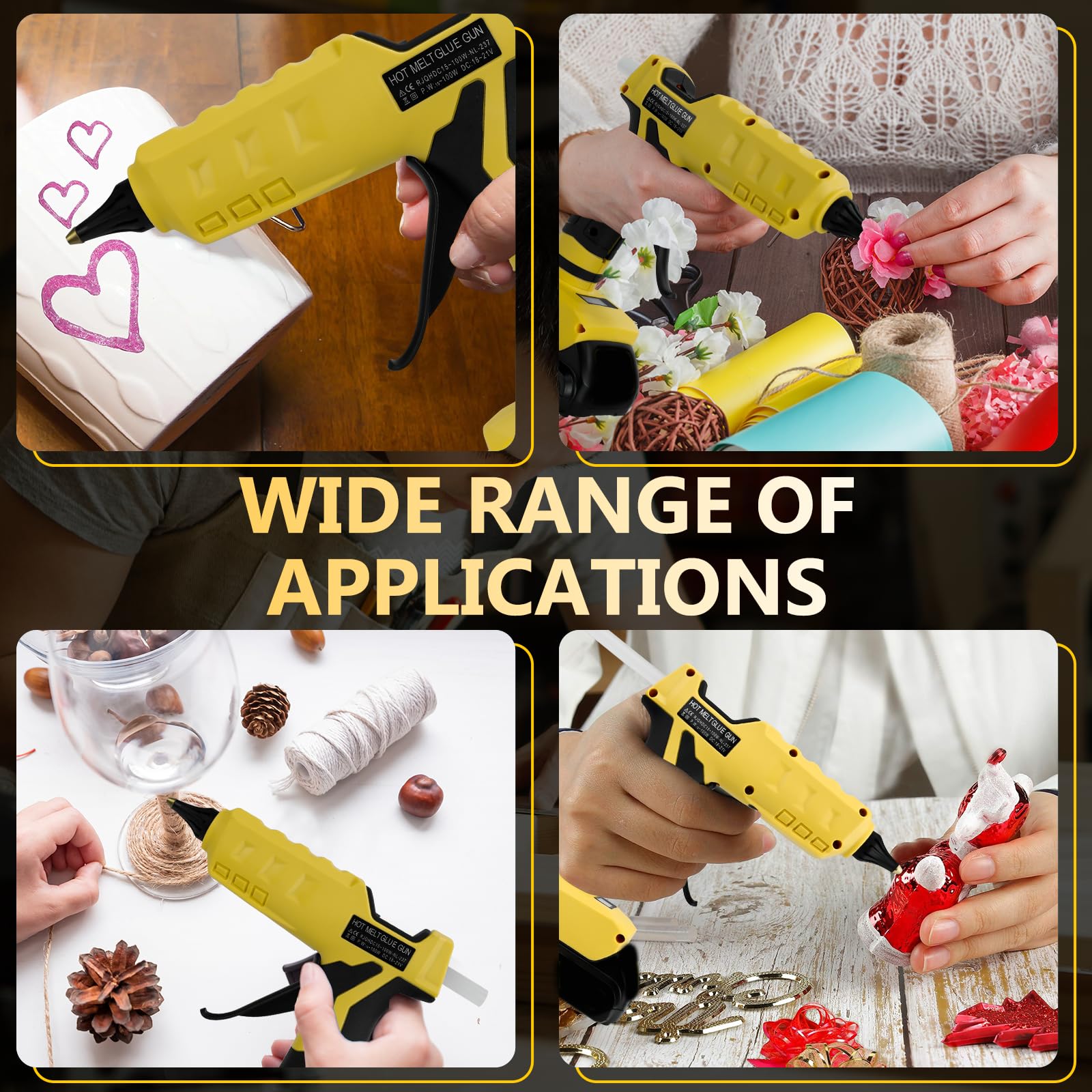 Pistola per colla a caldo senza fili per DeWalt, batteria da 20 V, 100 W, LED digitale, senza fili, con 10 bastoncini di colla, pistola per colla portatile resistente per fai da te, artigianato (senza
