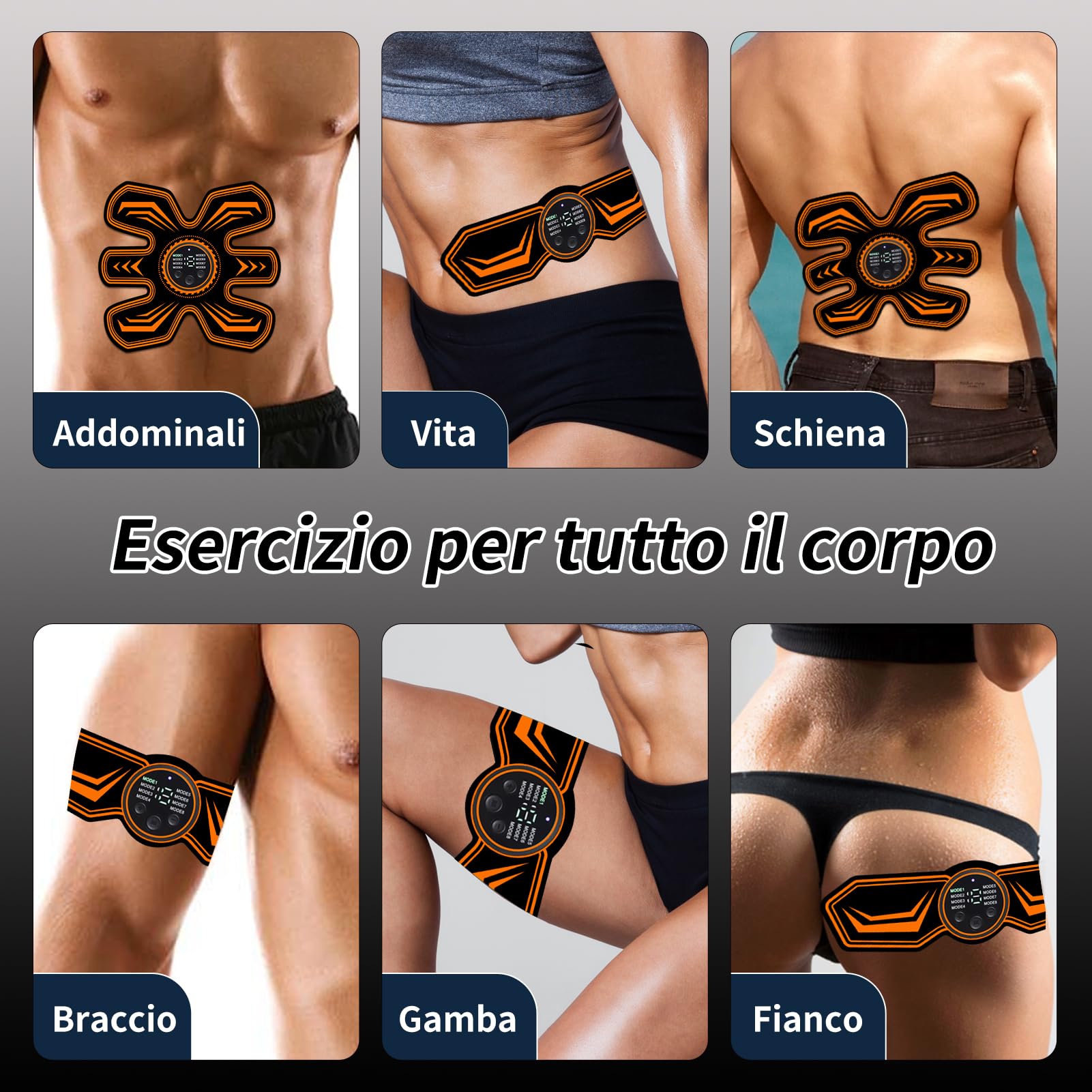 Cintura Addominale Elettrostimolazione, Elettrostimolazione Addominale,Elettrostimolatore Muscolare per L'Allenamento Completo del Corpo,Allenamento Addominale EMS 8 modalità & 15 Intensità