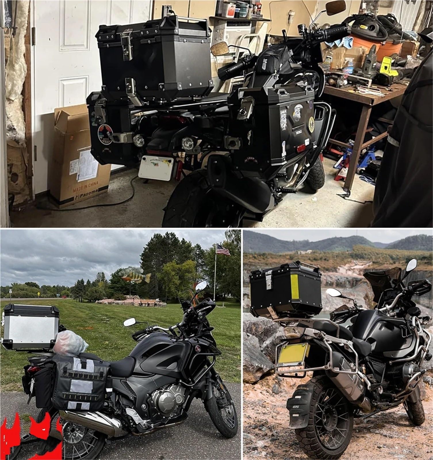 motocyklowyTopcase 2024 Pasuje do VOGE DS525X Valico 525 DSX 650D 900DS ADV CNC Aluminium Motocykl Kask Box Bagażnik Górny Skrzynia Podróżna bagażnika motocykla(65L Black with X)