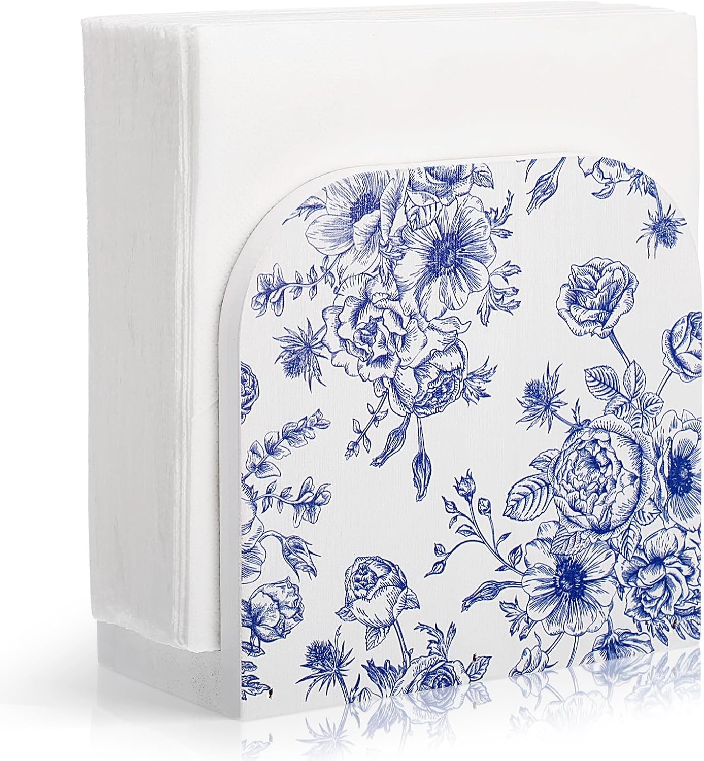 Threehoney Wood Napkin Holder Blue and White Chinoiserie Vintage Decor